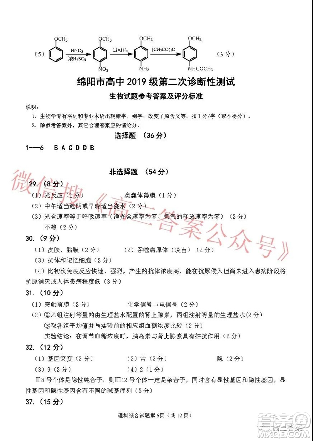 綿陽市高中2019級第二次診斷性考試理科綜合試題及答案