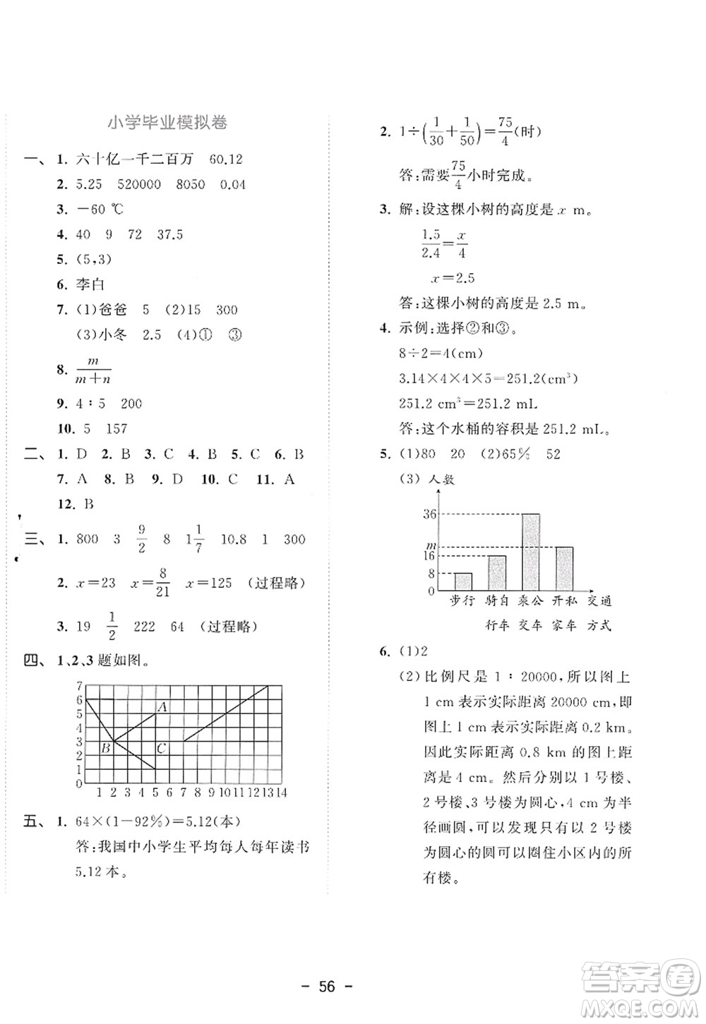 教育科學(xué)出版社2022春季53天天練六年級(jí)數(shù)學(xué)下冊(cè)RJ人教版答案