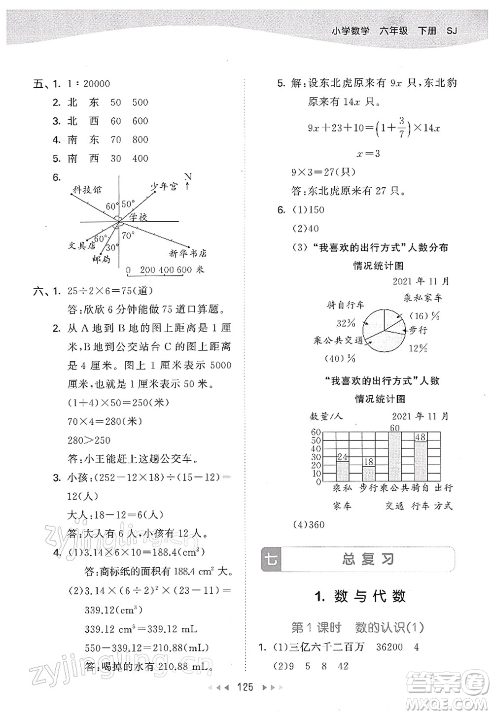 教育科學(xué)出版社2022春季53天天練六年級(jí)數(shù)學(xué)下冊(cè)SJ蘇教版答案