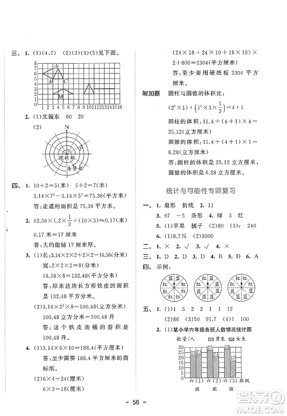 教育科學(xué)出版社2022春季53天天練六年級(jí)數(shù)學(xué)下冊(cè)SJ蘇教版答案