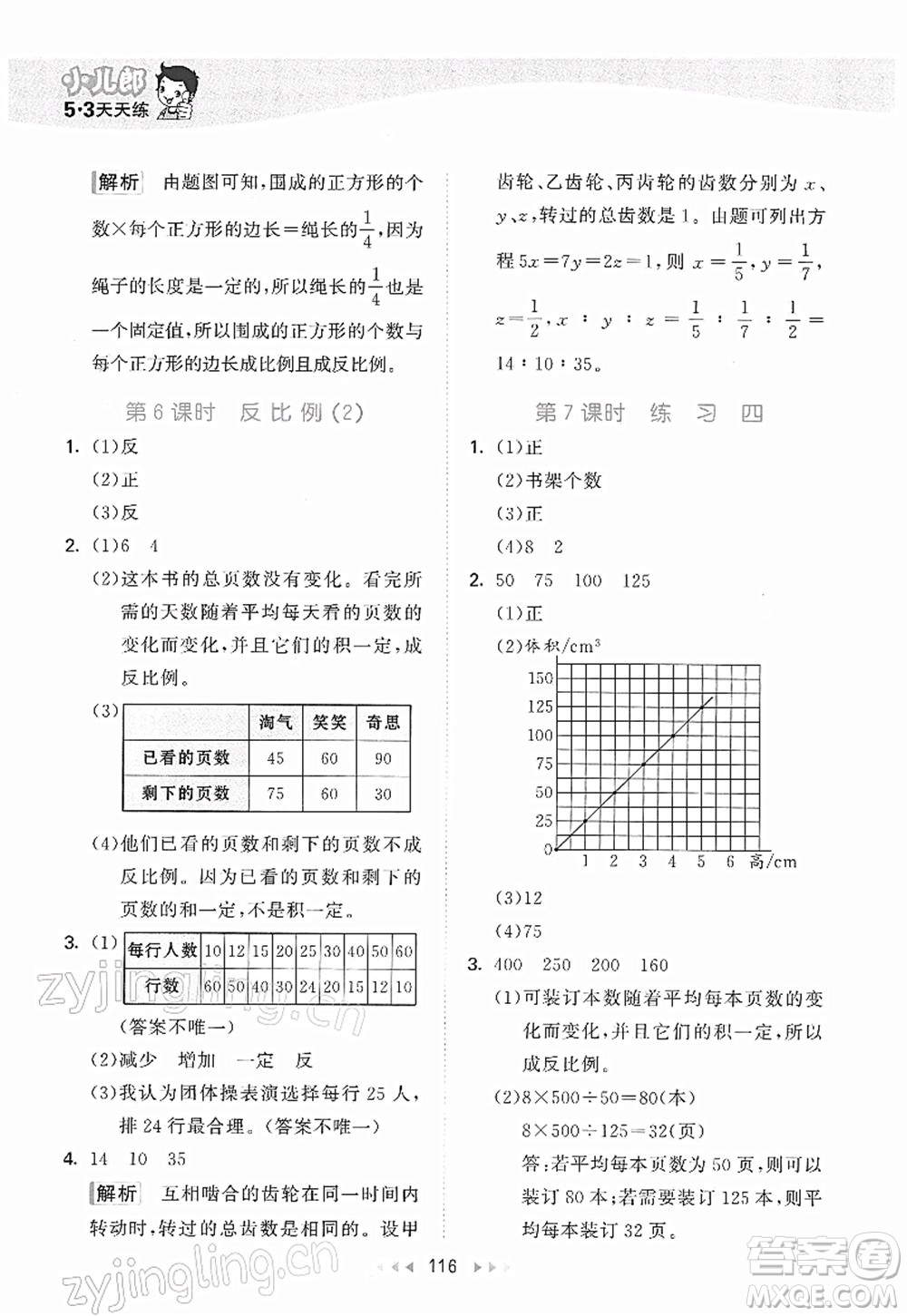 教育科學出版社2022春季53天天練六年級數(shù)學下冊BSD北師大版答案