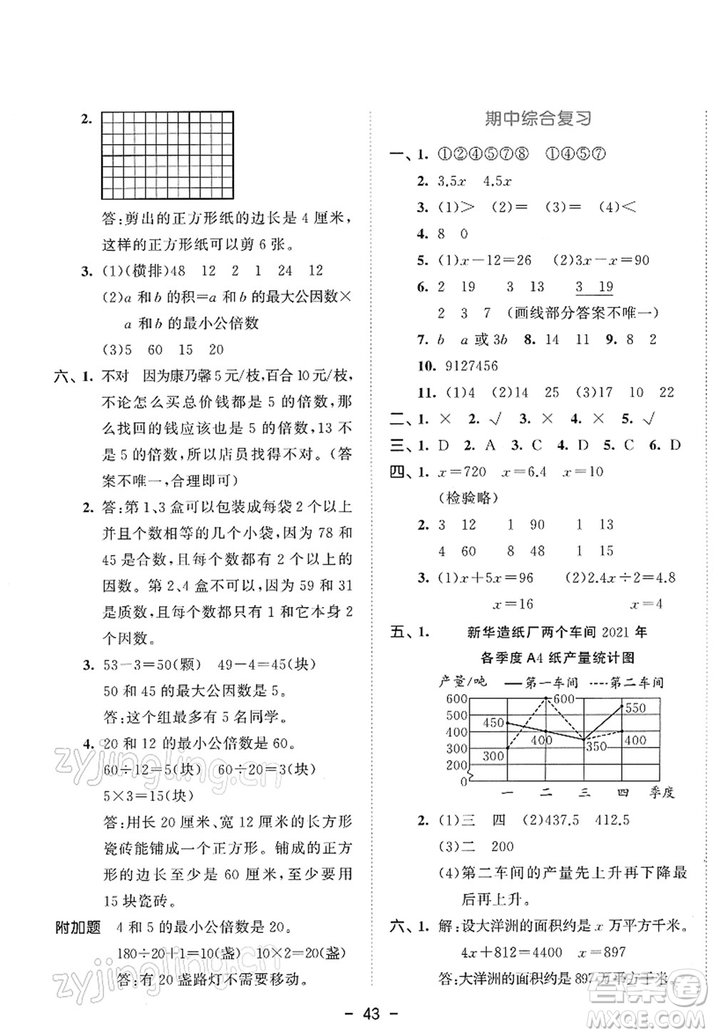 教育科學出版社2022春季53天天練五年級數(shù)學下冊SJ蘇教版答案