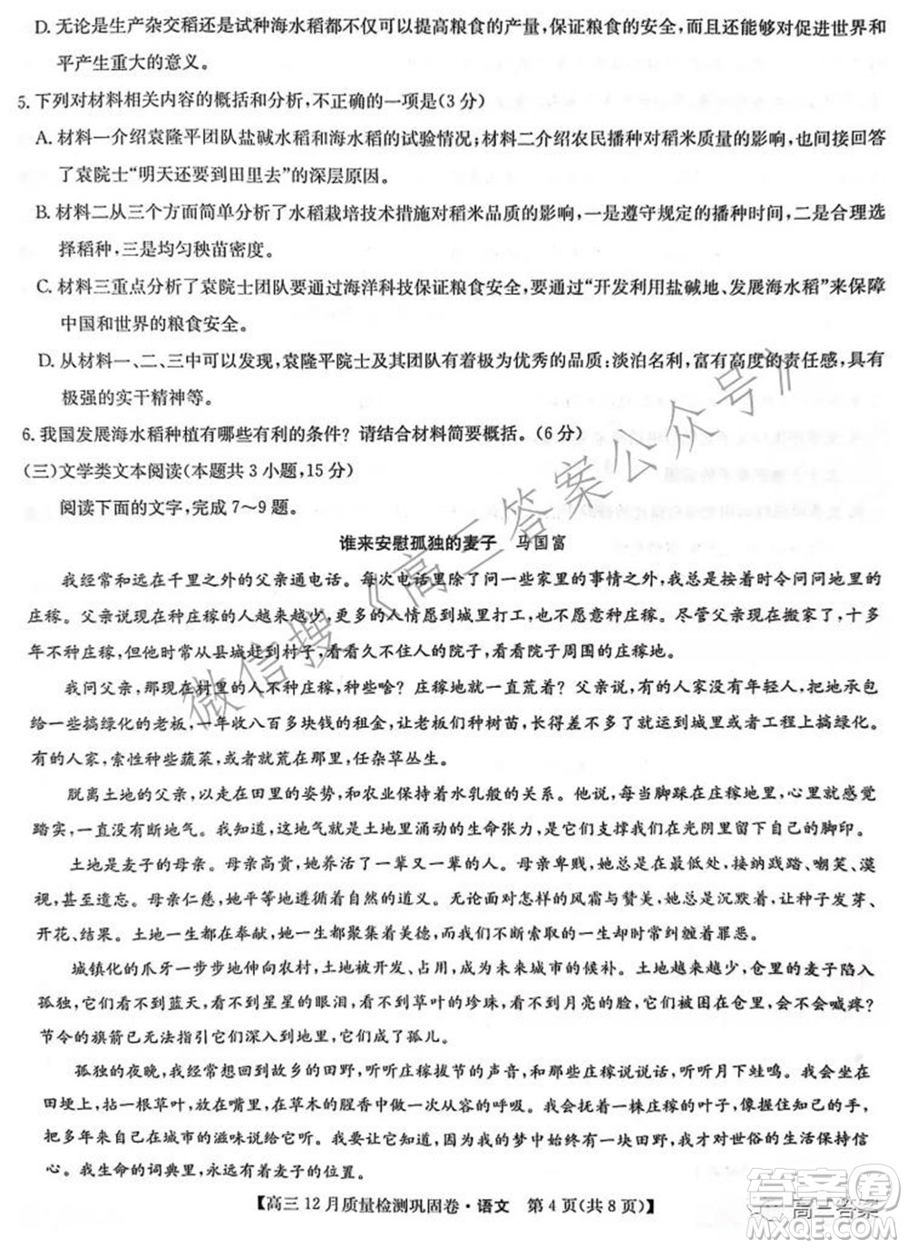 2022屆九師聯(lián)盟高三12月質(zhì)量檢測鞏固卷老高考語文試題及答案