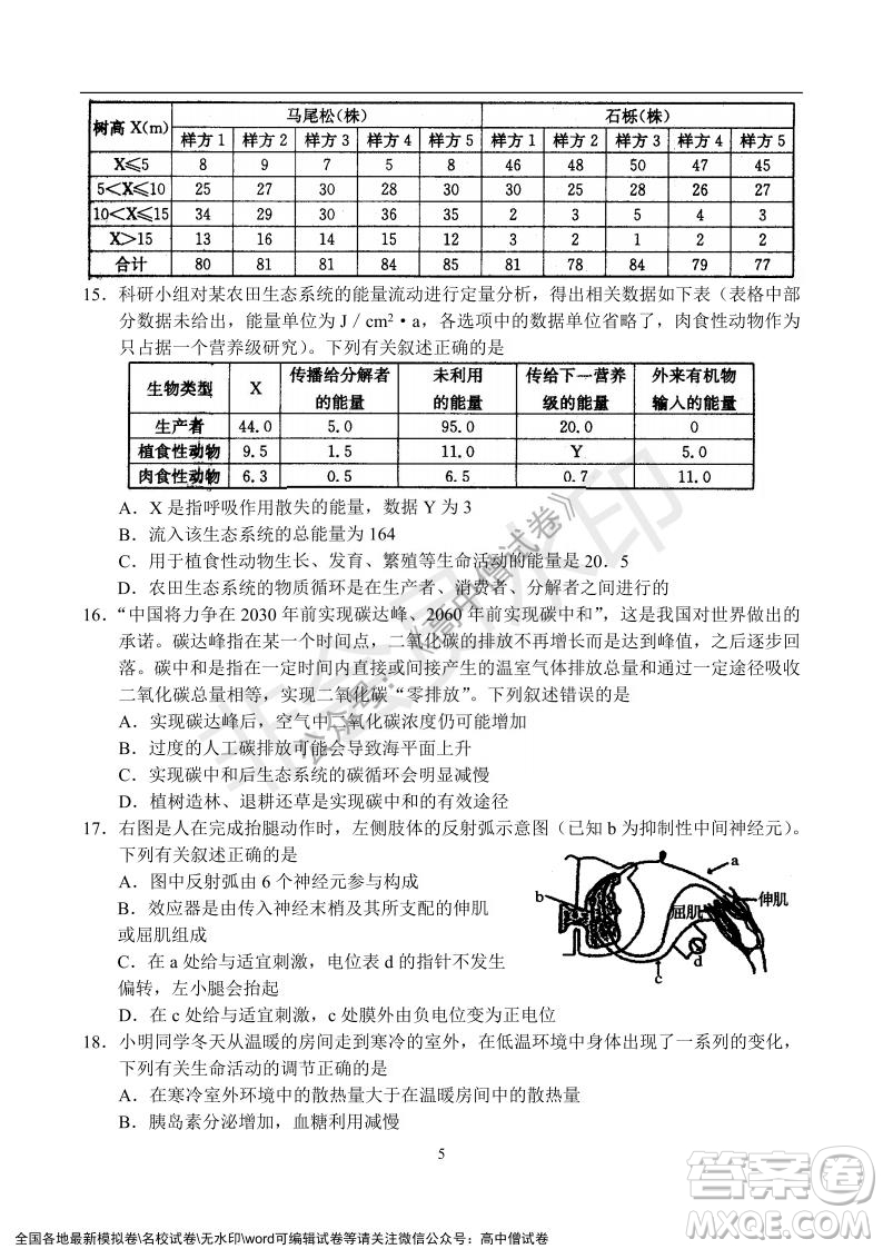 河南省名校聯(lián)盟2021-2022學年高三年級1月聯(lián)合考試生物試題及答案