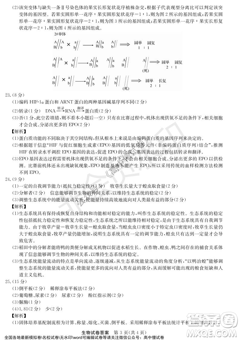 河南省名校聯(lián)盟2021-2022學年高三年級1月聯(lián)合考試生物試題及答案