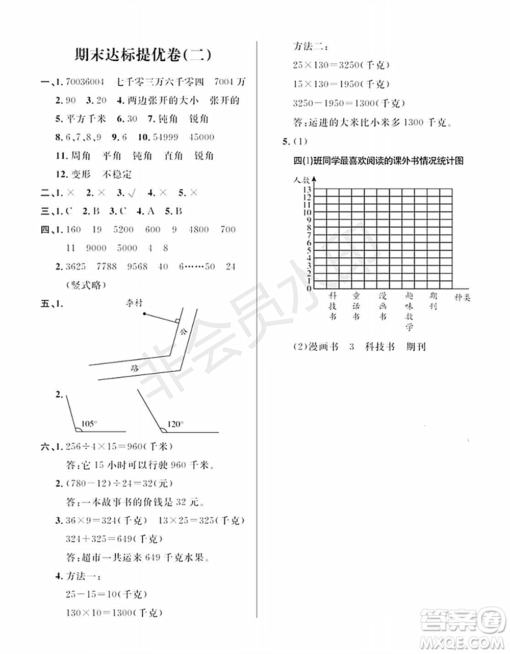 期末奪冠總復(fù)習(xí)2021期末達(dá)標(biāo)提優(yōu)卷（二）四年級(jí)數(shù)學(xué)上冊(cè)RJ人教版試題及答案