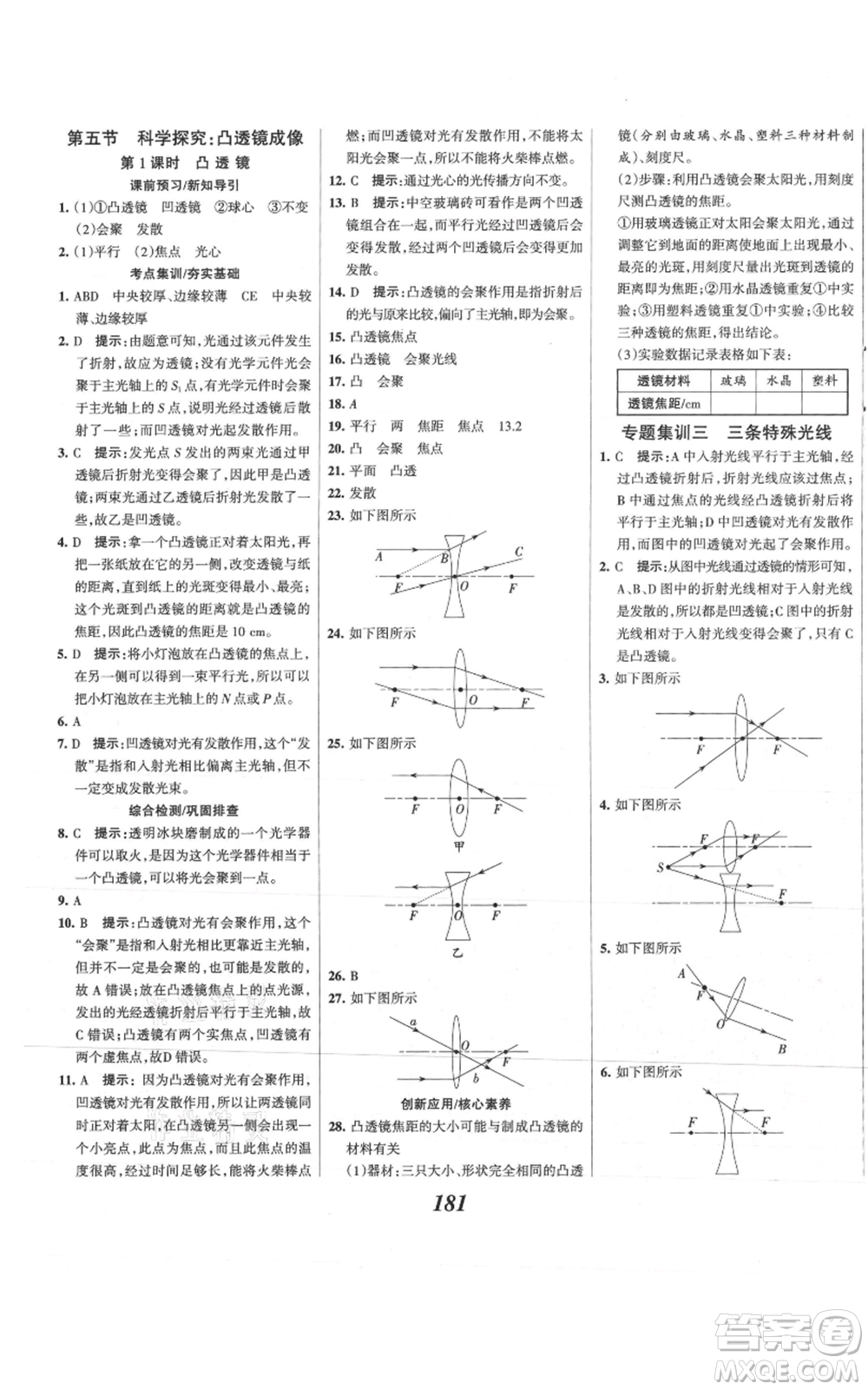 河北美術(shù)出版社2021全優(yōu)課堂考點集訓(xùn)與滿分備考八年級物理上冊滬科版參考答案