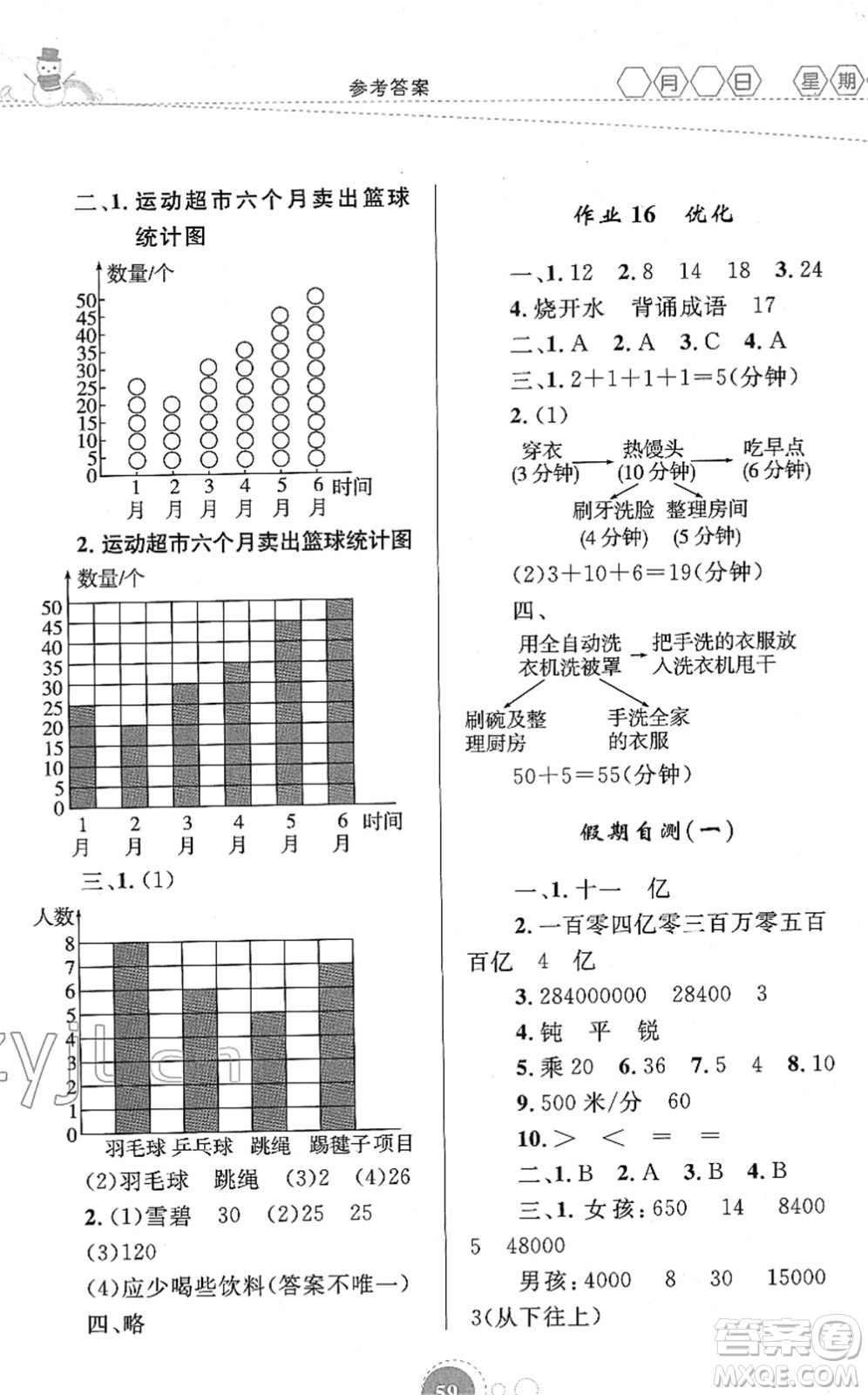 內(nèi)蒙古教育出版社2022寒假作業(yè)四年級(jí)數(shù)學(xué)通用版答案