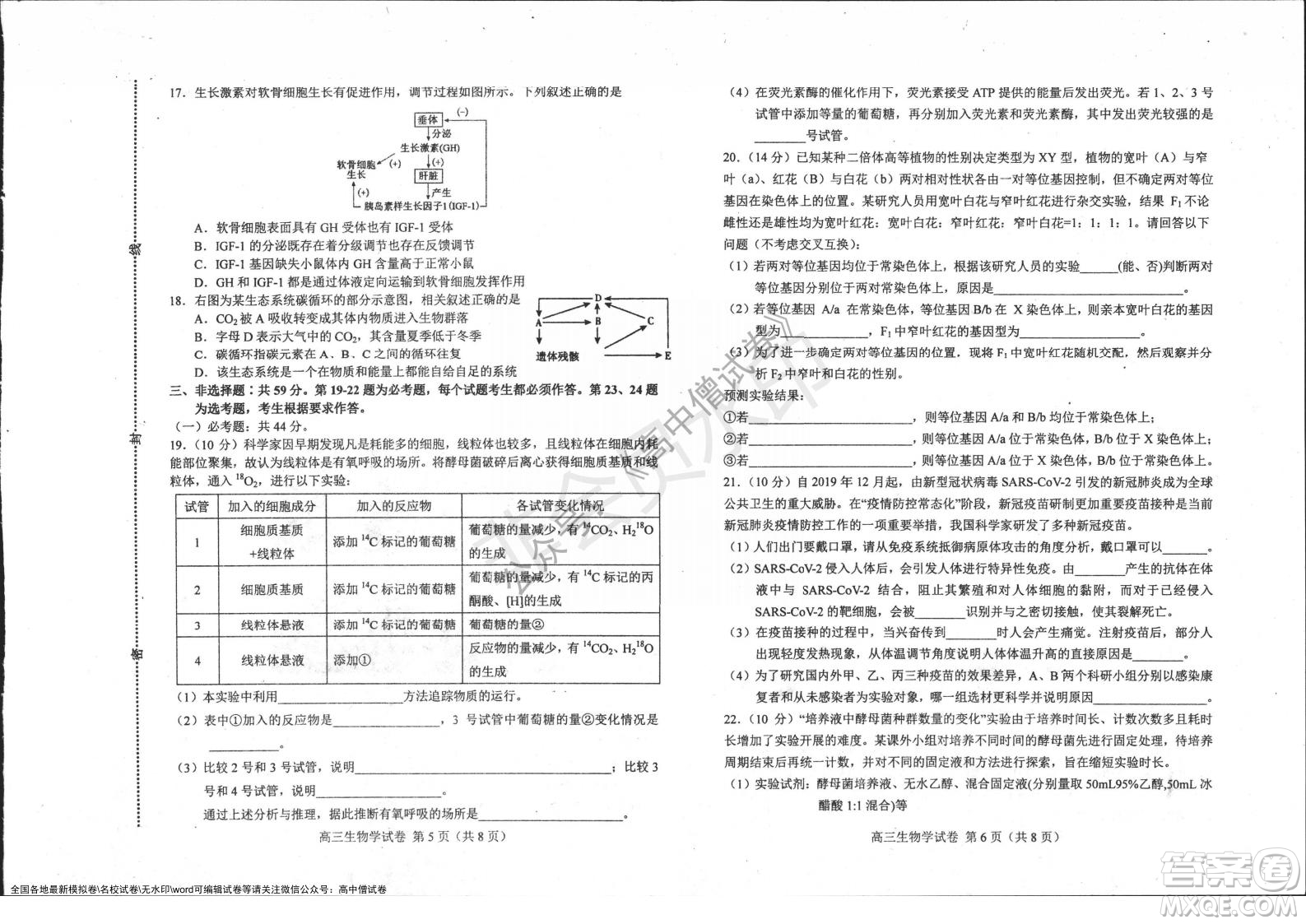 唐山市2021-2022學(xué)年度高三年級(jí)第一學(xué)期期末考試生物試題及答案