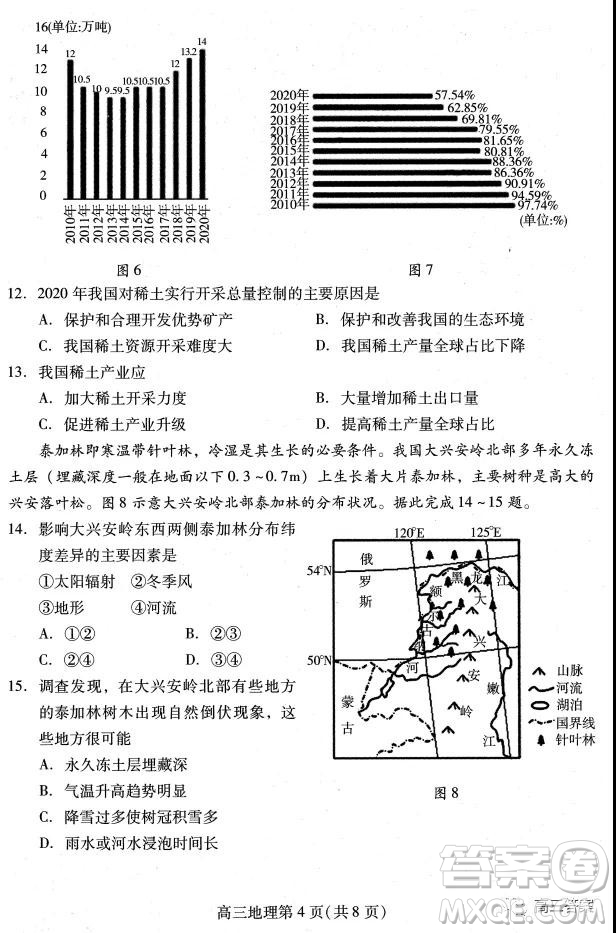 2022年1月濰坊市高三期末統(tǒng)考地理試題及答案