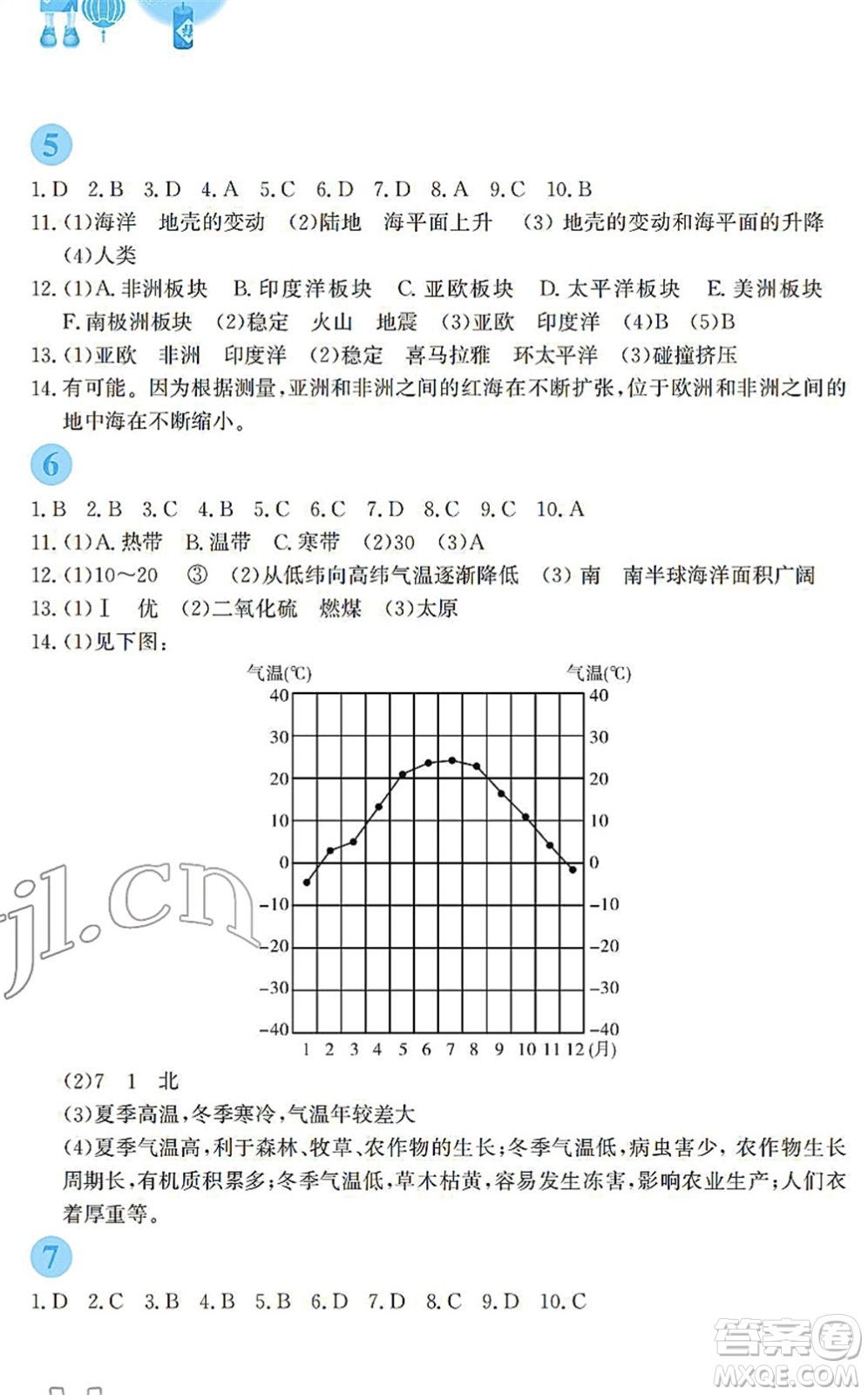 安徽教育出版社2022寒假作業(yè)七年級(jí)地理湘教版答案