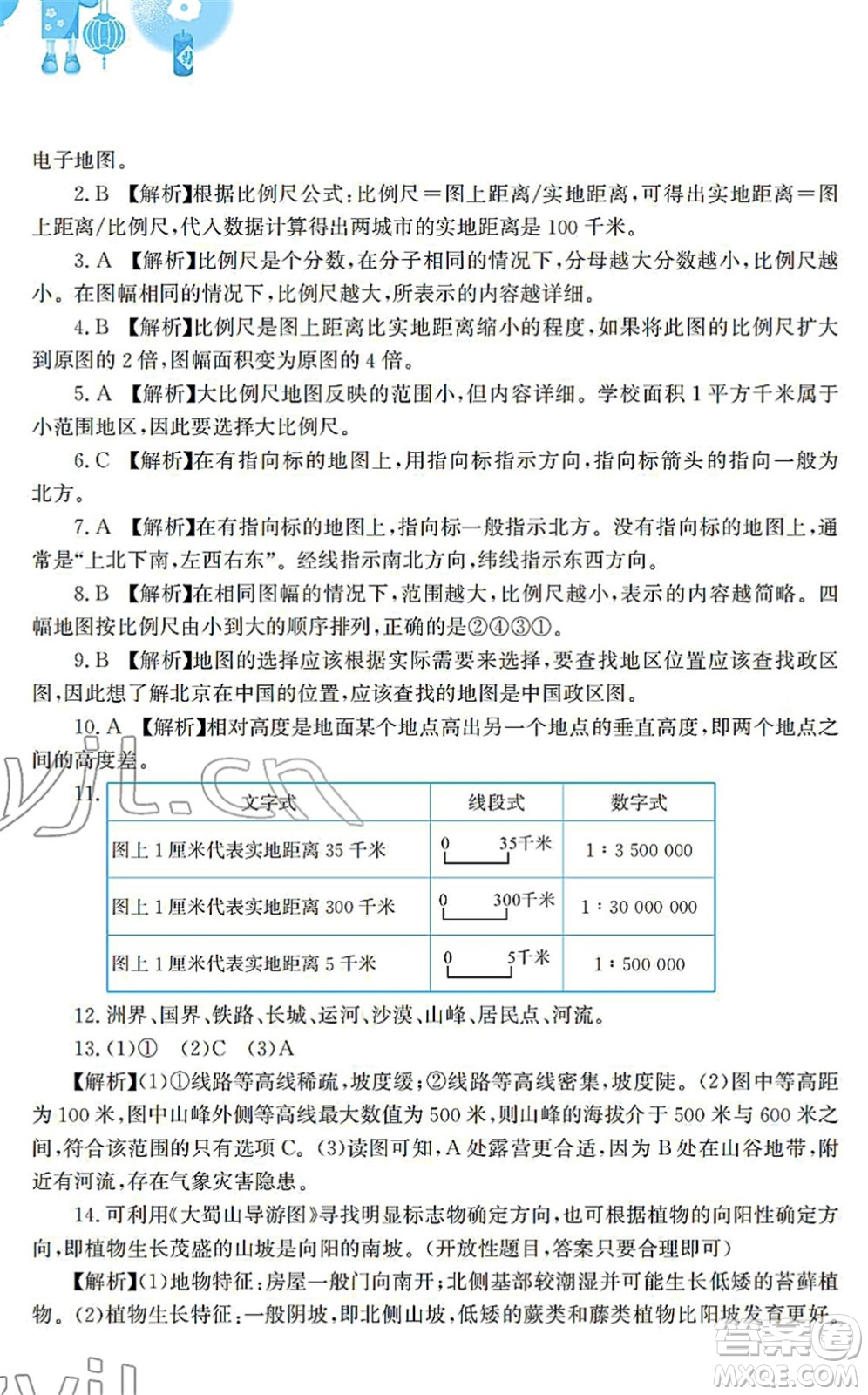 安徽教育出版社2022寒假作業(yè)七年級(jí)地理人教版答案