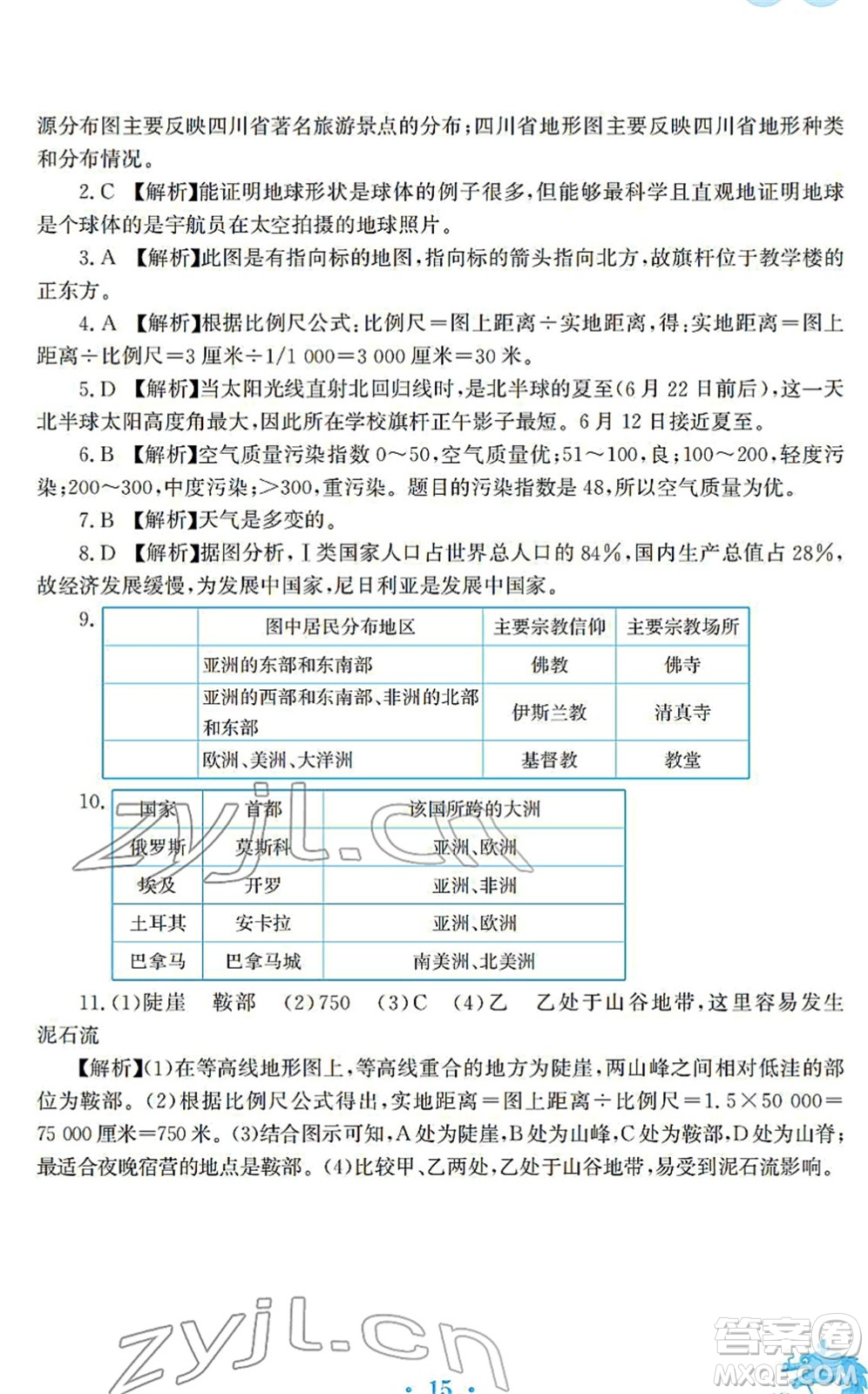 安徽教育出版社2022寒假作業(yè)七年級(jí)地理人教版答案