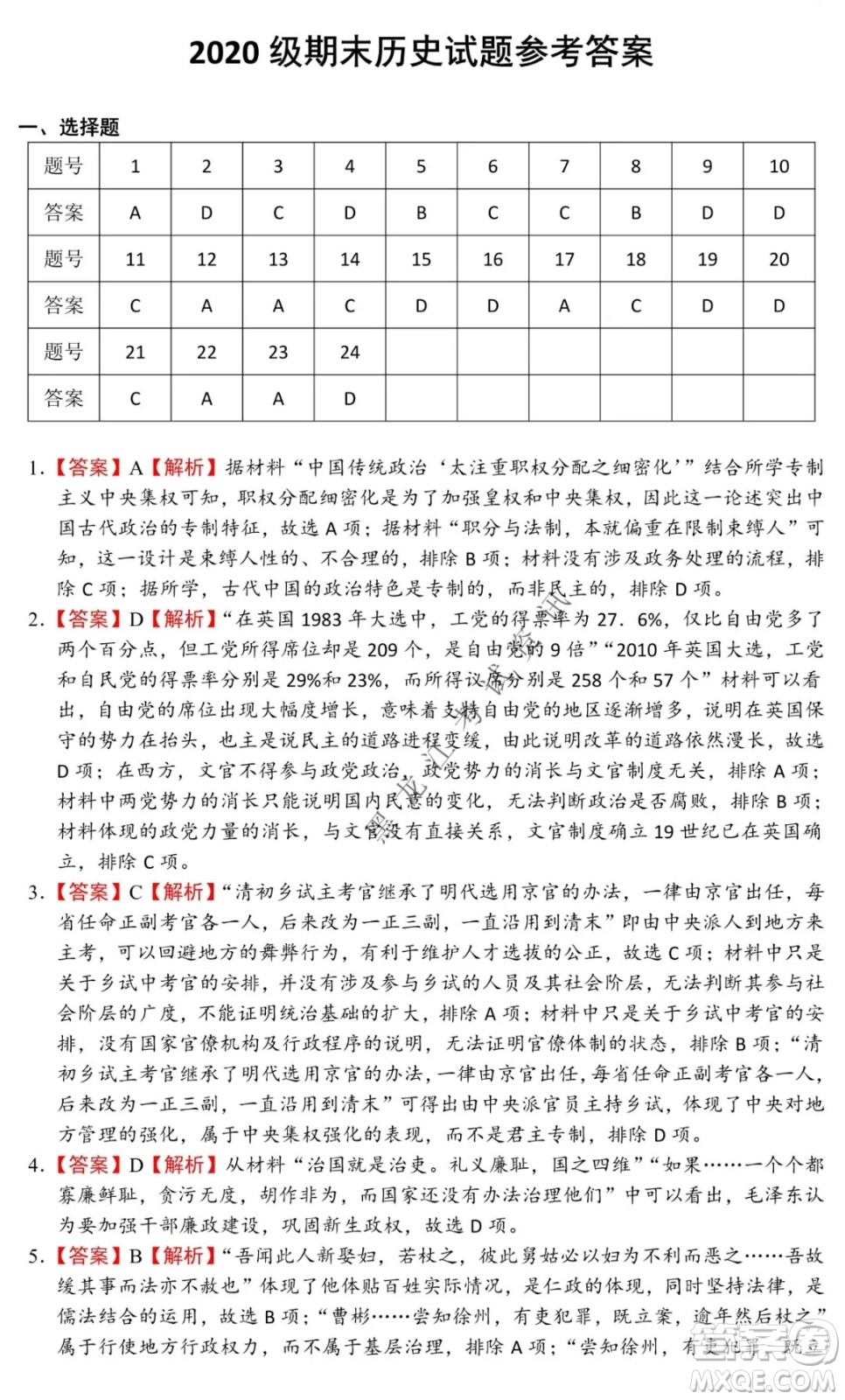 鐵人中學(xué)2020級高二學(xué)年上學(xué)期期末考試歷史試題及答案