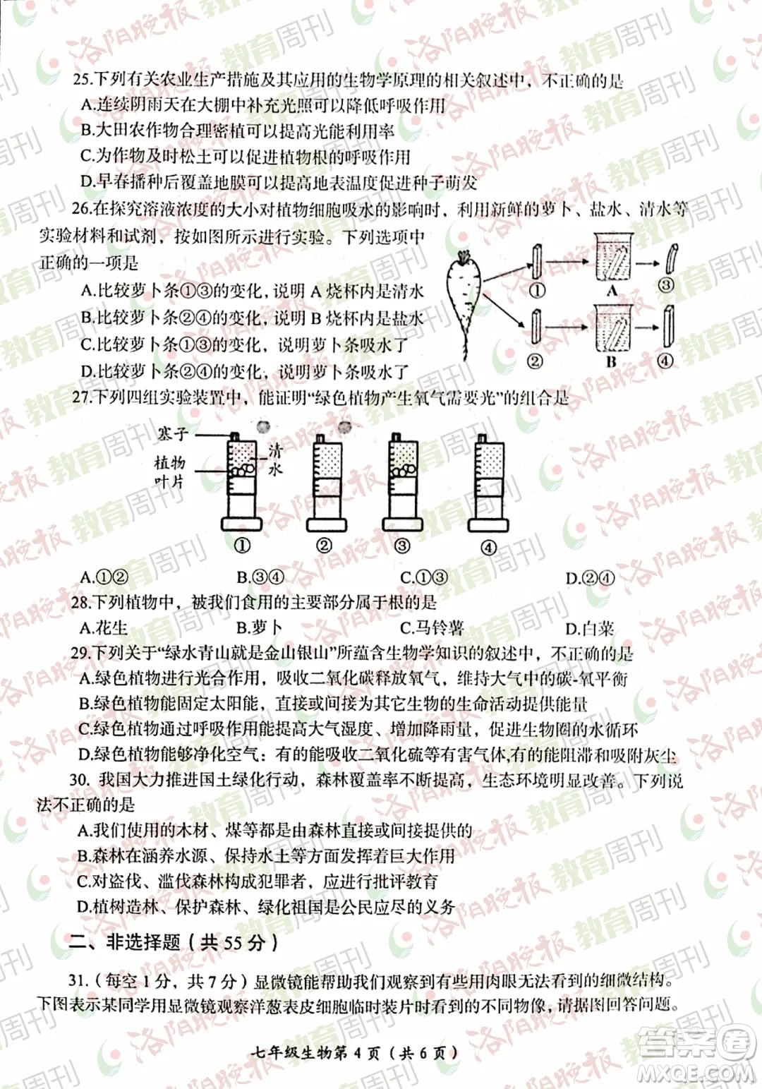 洛陽市2021-2022學(xué)年第一學(xué)期期末考試七年級生物試題及答案