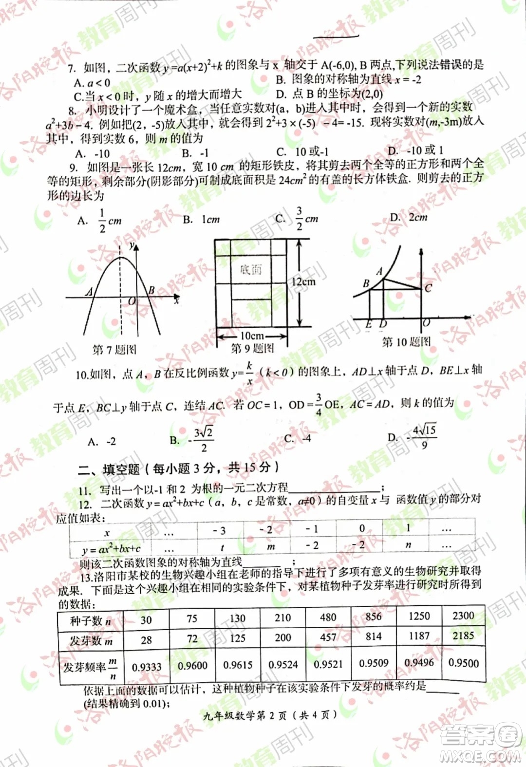 洛陽市2021-2022學(xué)年第一學(xué)期期末考試九年級數(shù)學(xué)試題及答案