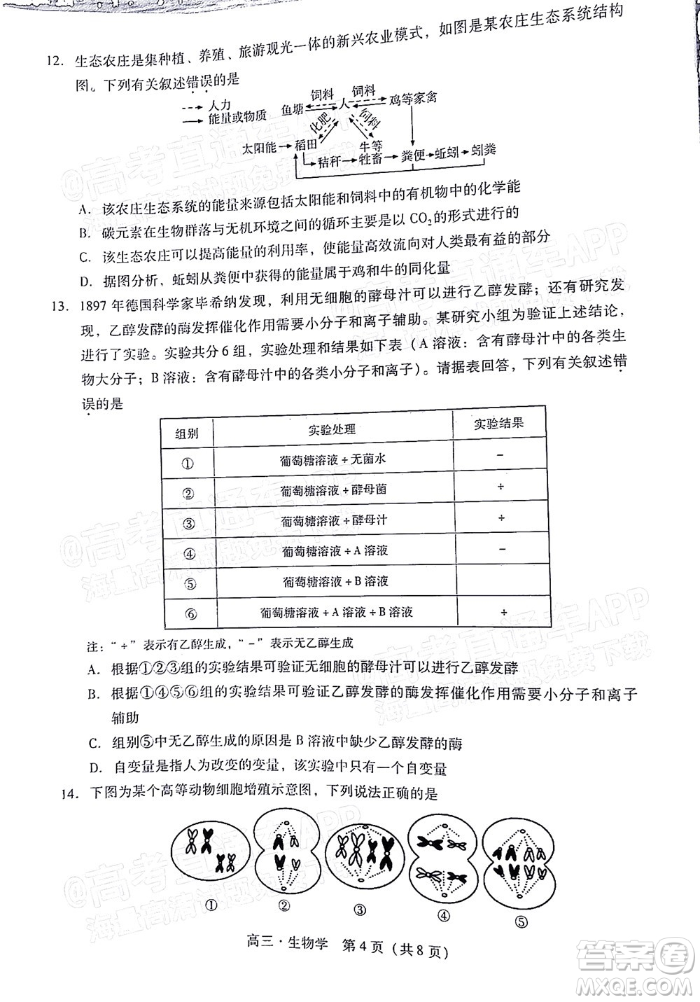 汕尾市2022屆高三學生調(diào)研考試生物學試題及答案