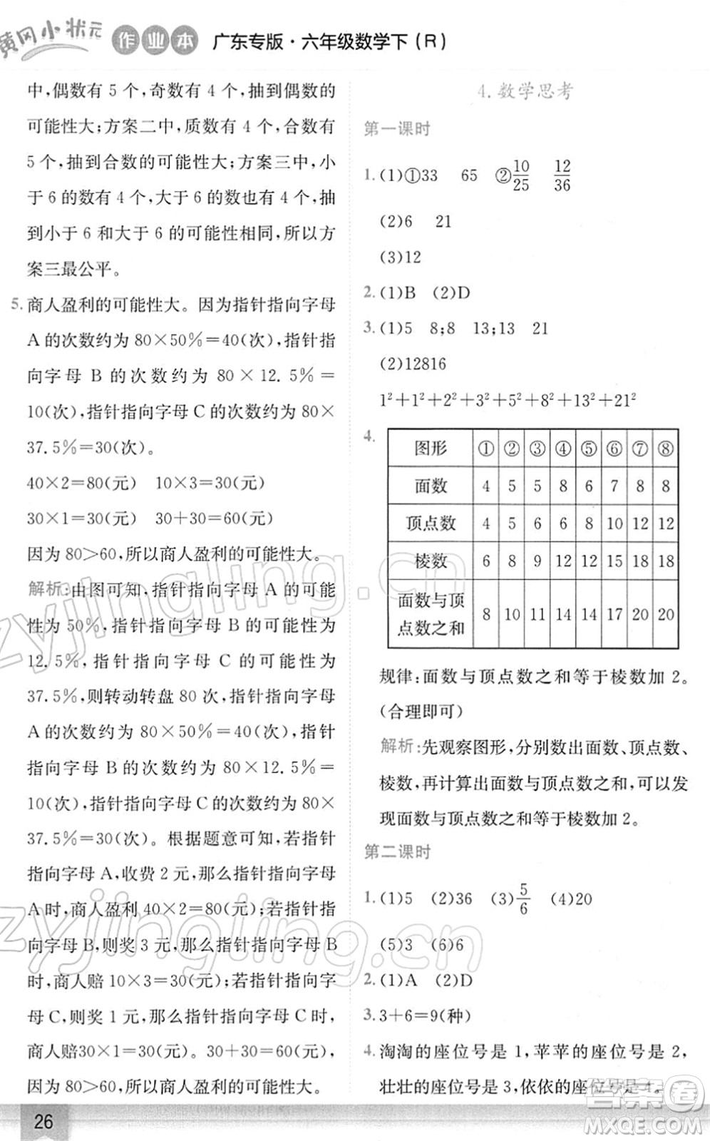 龍門書(shū)局2022黃岡小狀元作業(yè)本六年級(jí)數(shù)學(xué)下冊(cè)R人教版廣東專版答案