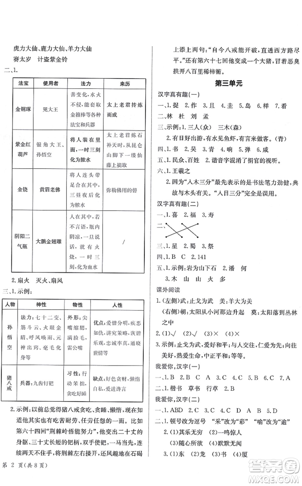 龍門書局2022黃岡小狀元作業(yè)本五年級(jí)語文下冊R人教版答案