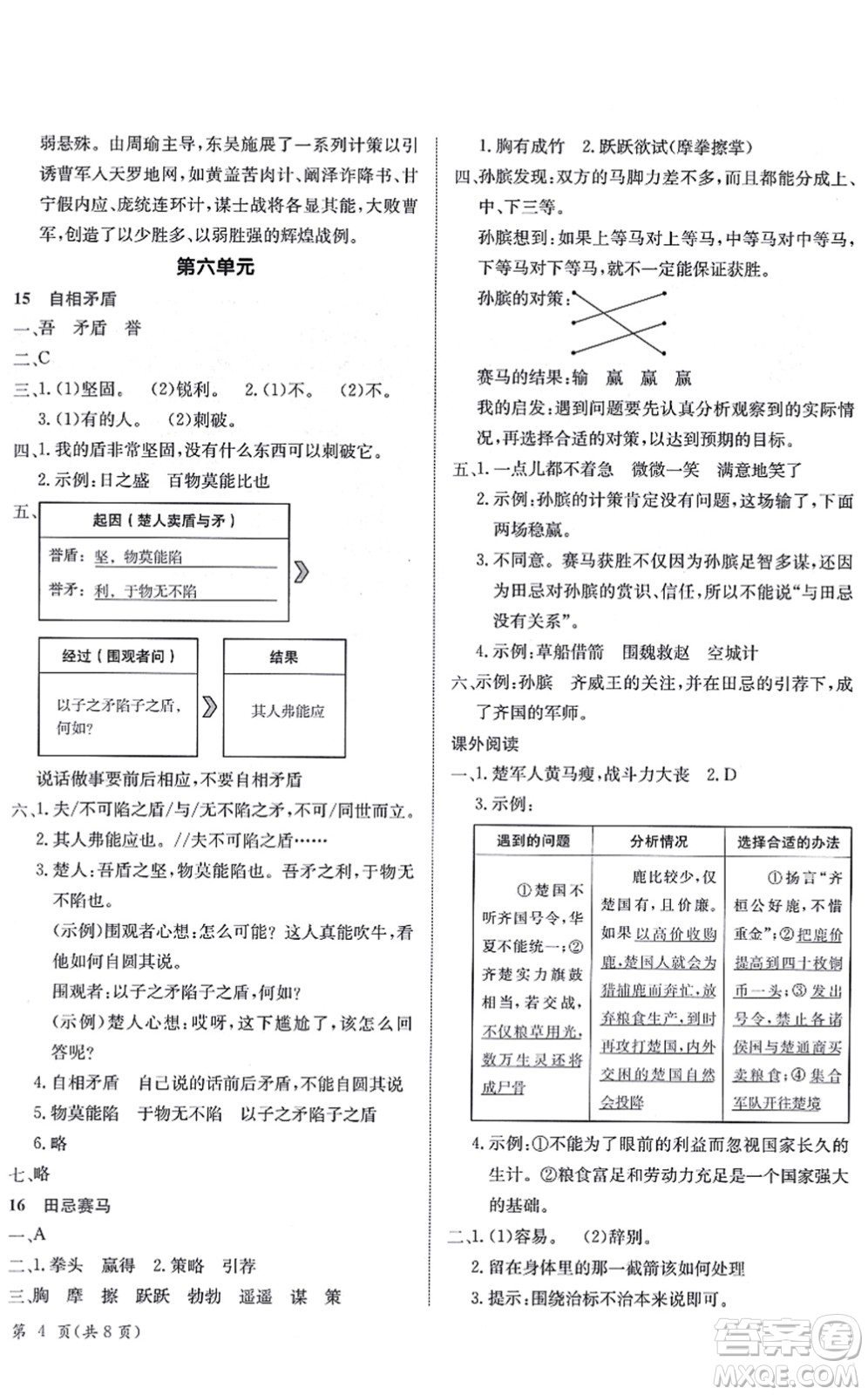 龍門書局2022黃岡小狀元作業(yè)本五年級(jí)語文下冊R人教版答案