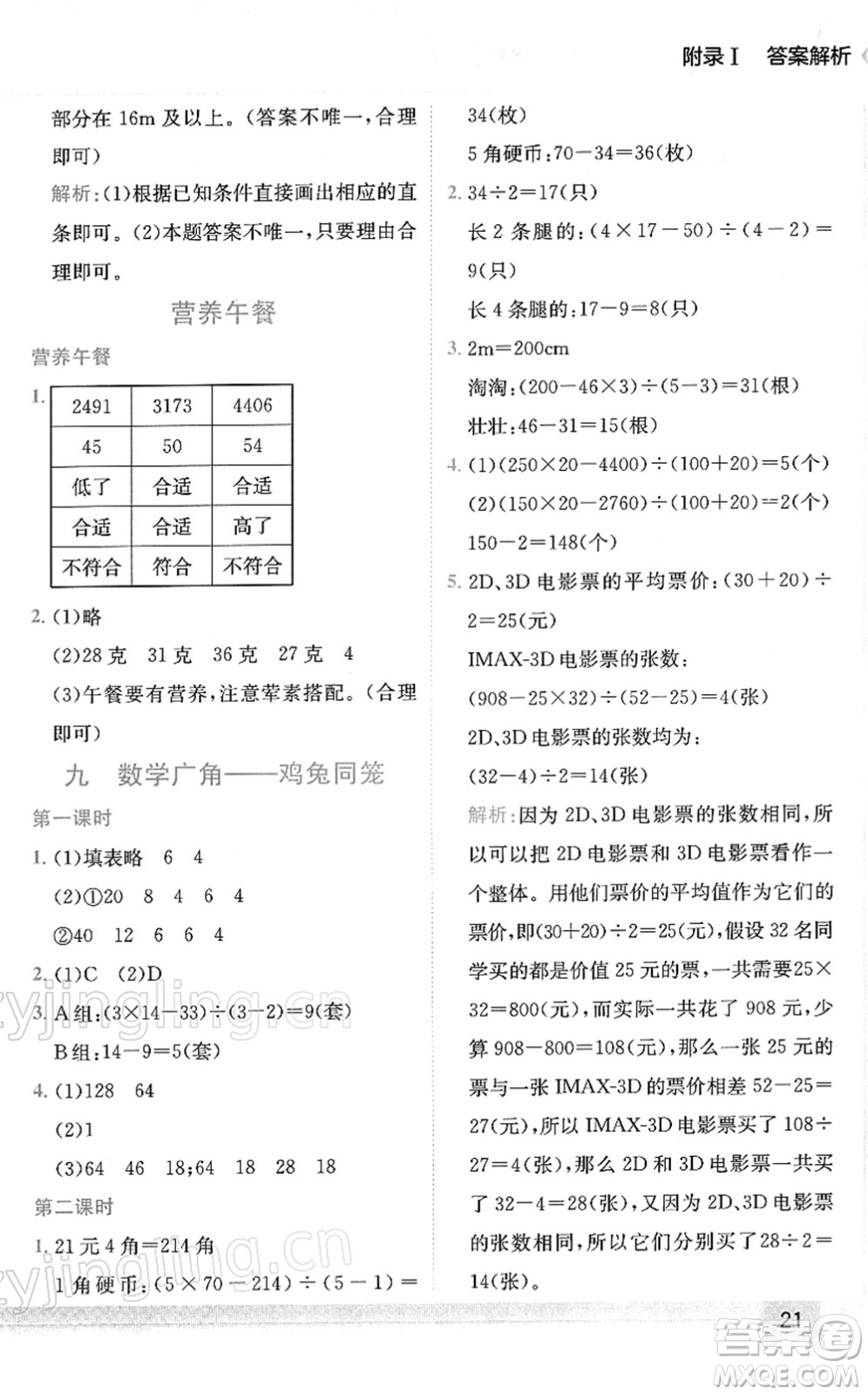 龍門書局2022黃岡小狀元作業(yè)本四年級(jí)數(shù)學(xué)下冊(cè)R人教版答案