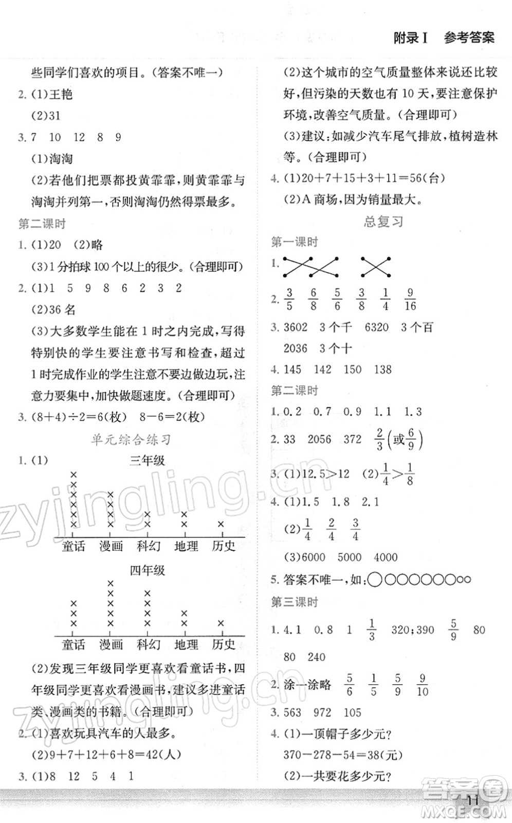 龍門(mén)書(shū)局2022黃岡小狀元作業(yè)本三年級(jí)數(shù)學(xué)下冊(cè)BS北師版廣東專版答案