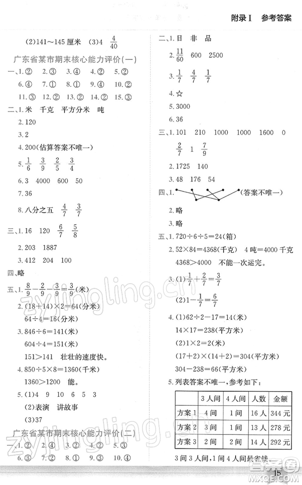 龍門(mén)書(shū)局2022黃岡小狀元作業(yè)本三年級(jí)數(shù)學(xué)下冊(cè)BS北師版廣東專版答案