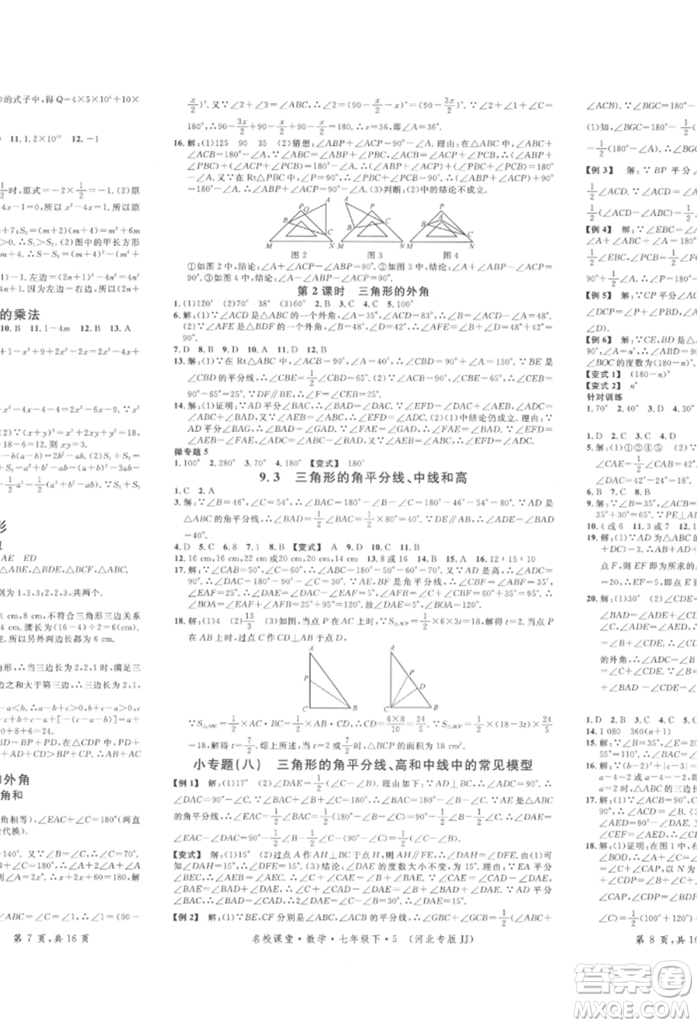 安徽師范大學(xué)出版社2022名校課堂七年級(jí)數(shù)學(xué)下冊(cè)冀教版河北專版參考答案