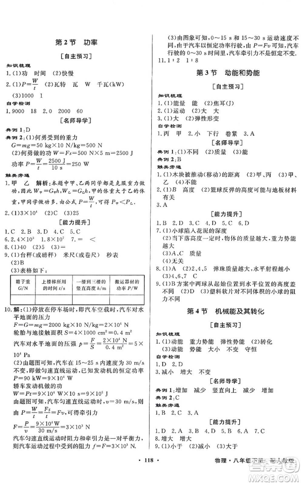 新世紀(jì)出版社2022同步導(dǎo)學(xué)與優(yōu)化訓(xùn)練八年級(jí)物理下冊(cè)人教版答案