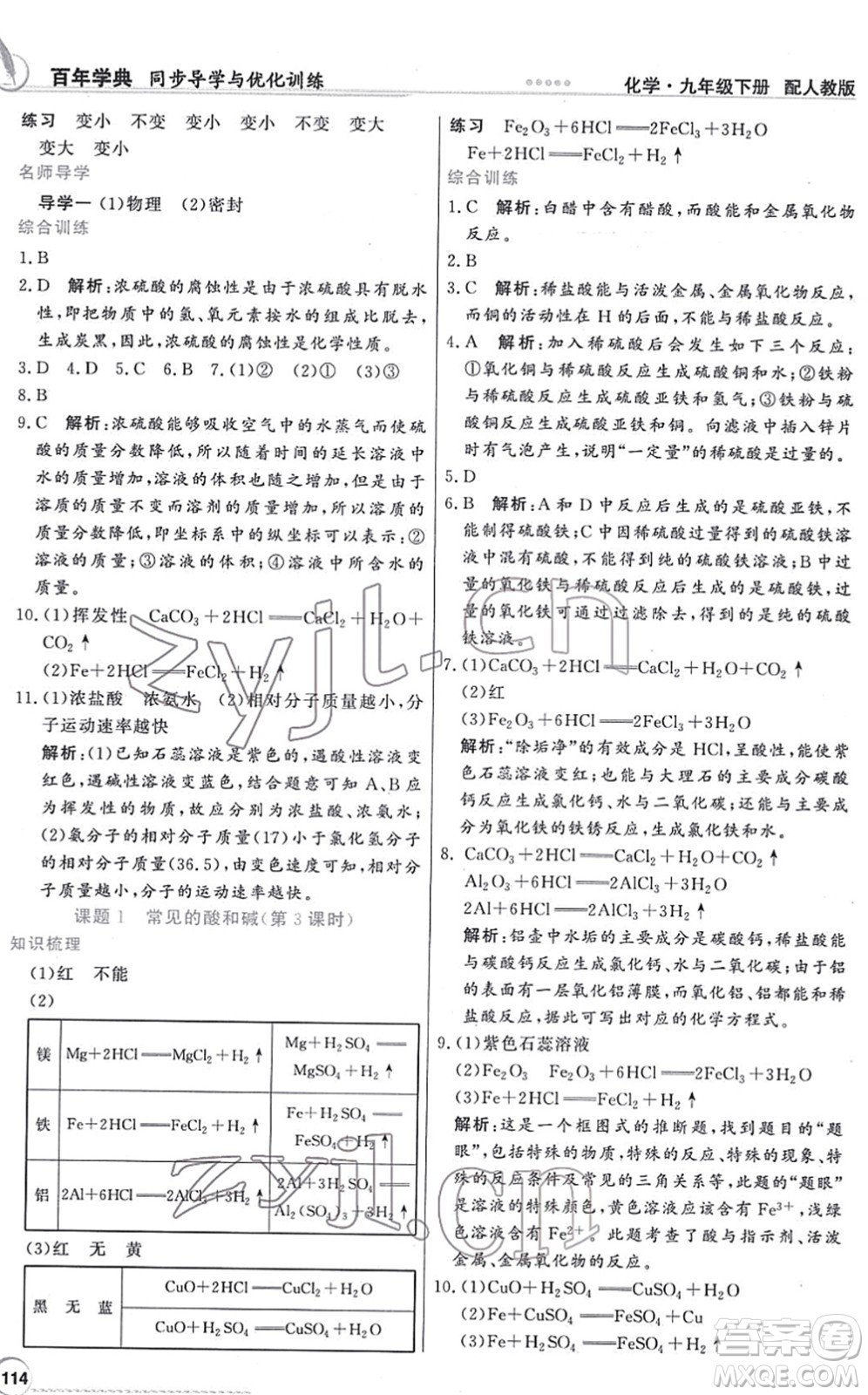 新世紀出版社2022同步導學與優(yōu)化訓練九年級化學下冊人教版答案