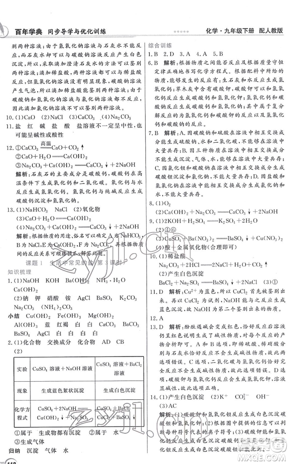 新世紀出版社2022同步導學與優(yōu)化訓練九年級化學下冊人教版答案