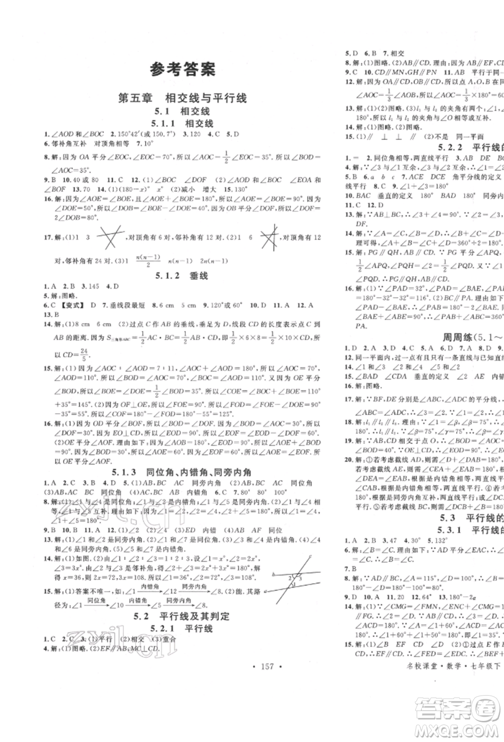 吉林教育出版社2022名校課堂滾動學習法七年級數(shù)學下冊人教版云南專版參考答案