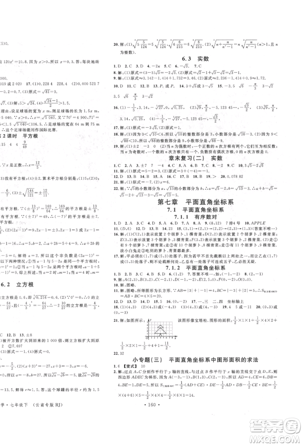 吉林教育出版社2022名校課堂滾動學習法七年級數(shù)學下冊人教版云南專版參考答案