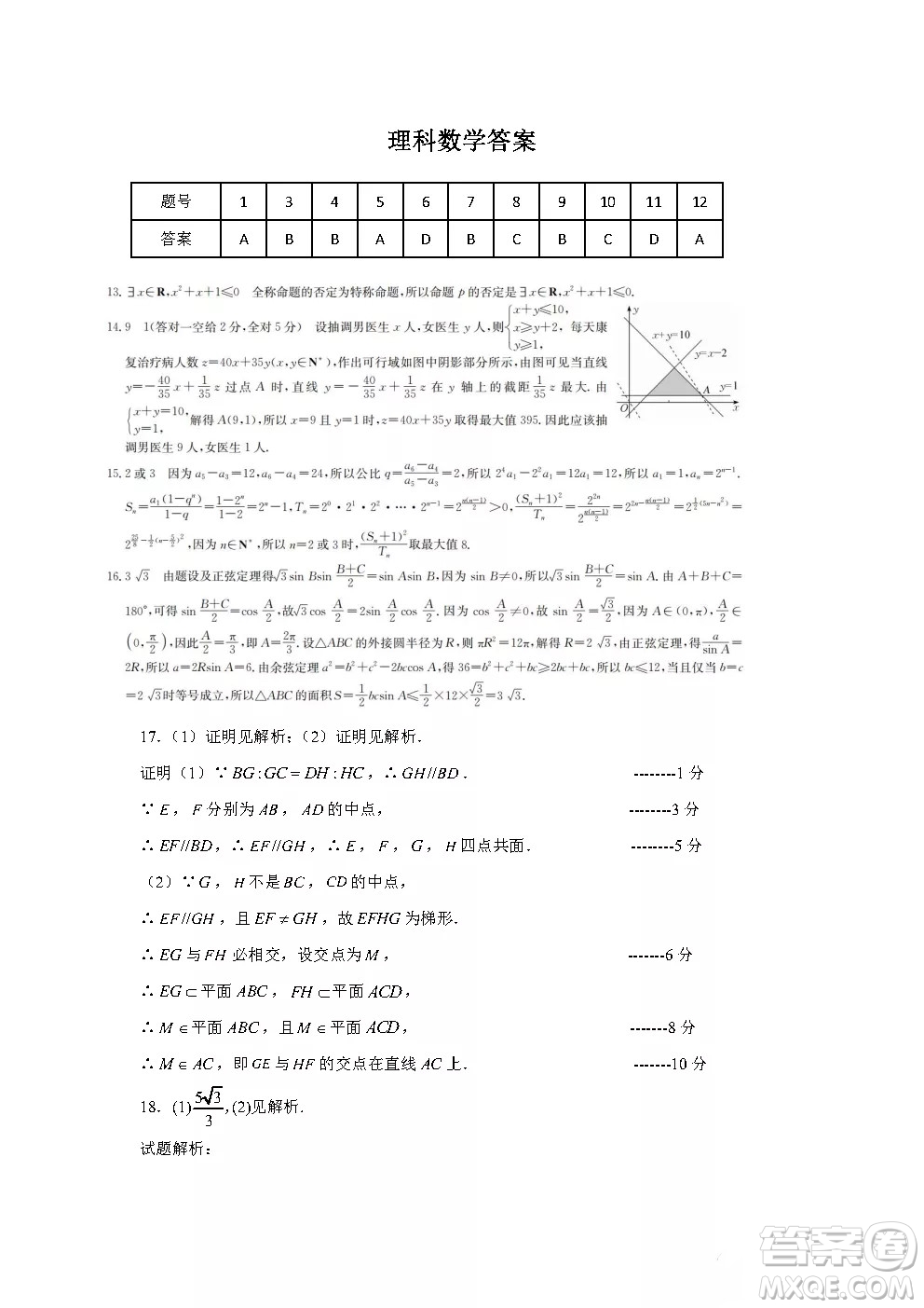 河南省頂尖名校2021-2022學年高二上學期第二次素養(yǎng)調研理科數(shù)學試卷答案