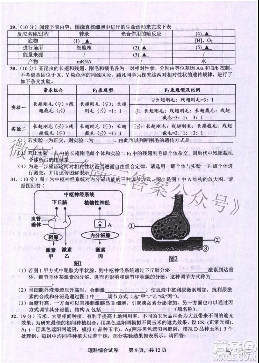 上饒市2022屆高三第一次高考模擬考試?yán)砜凭C合試題及答案