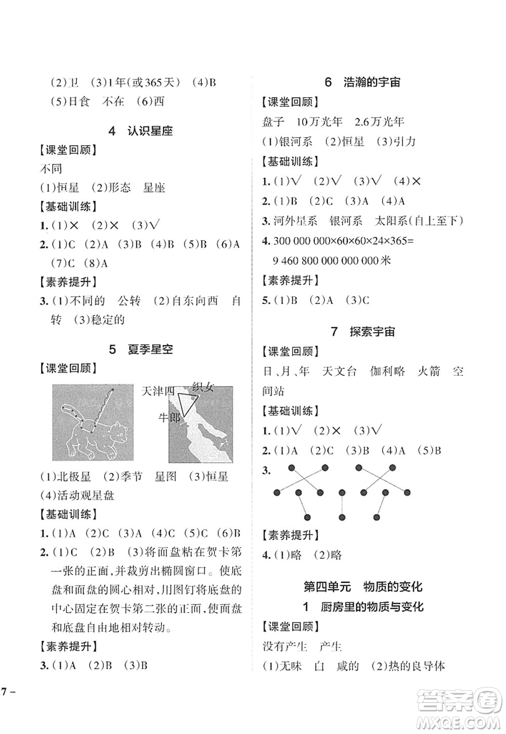 陜西師范大學(xué)出版總社2022PASS小學(xué)學(xué)霸作業(yè)本六年級(jí)科學(xué)下冊(cè)JK教科版答案