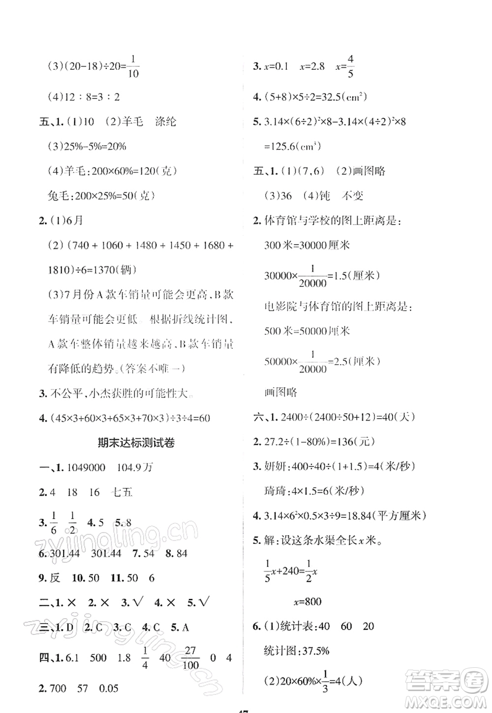 陜西師范大學出版總社2022PASS小學學霸作業(yè)本六年級數(shù)學下冊SJ蘇教版答案