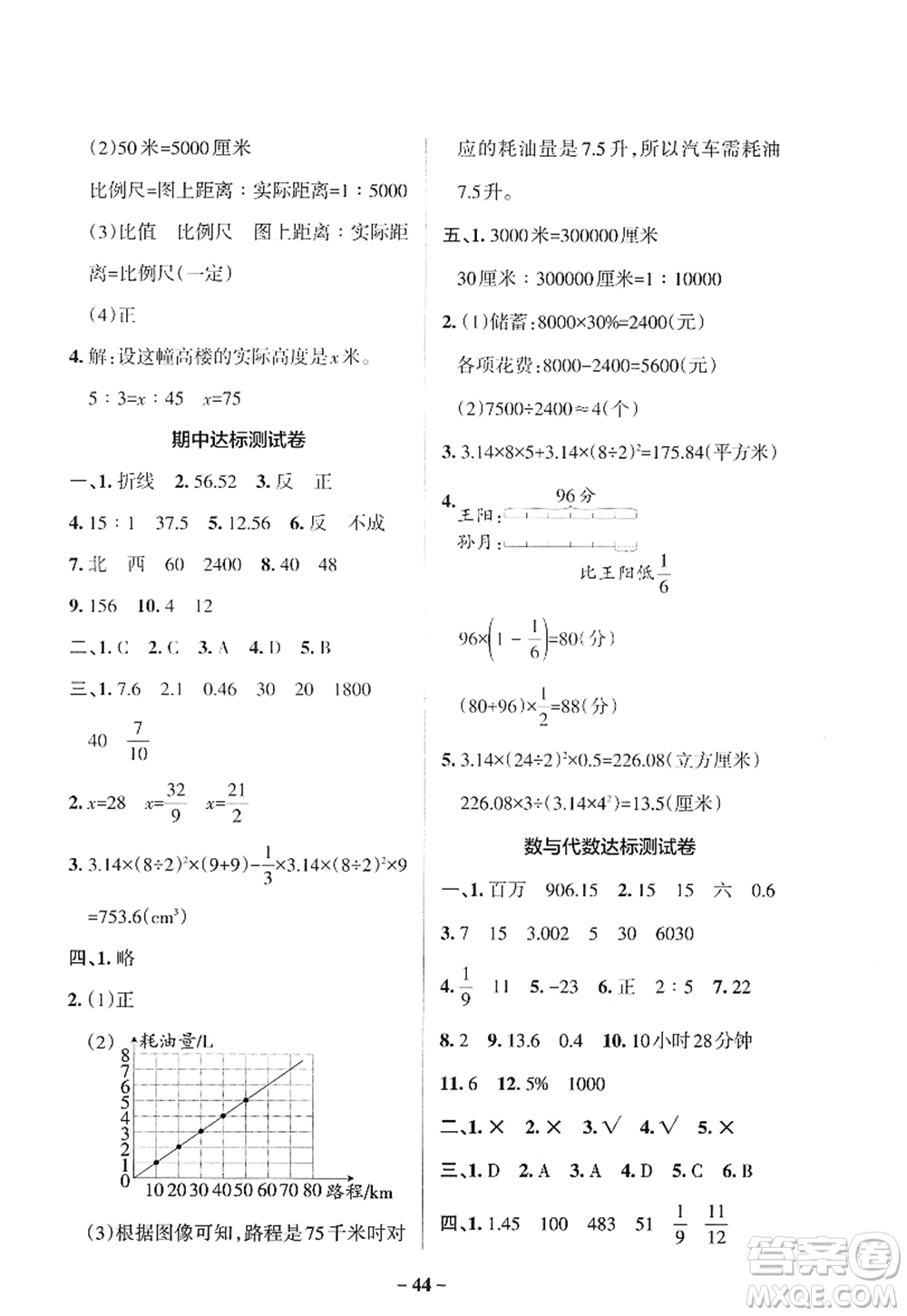 陜西師范大學出版總社2022PASS小學學霸作業(yè)本六年級數(shù)學下冊SJ蘇教版答案