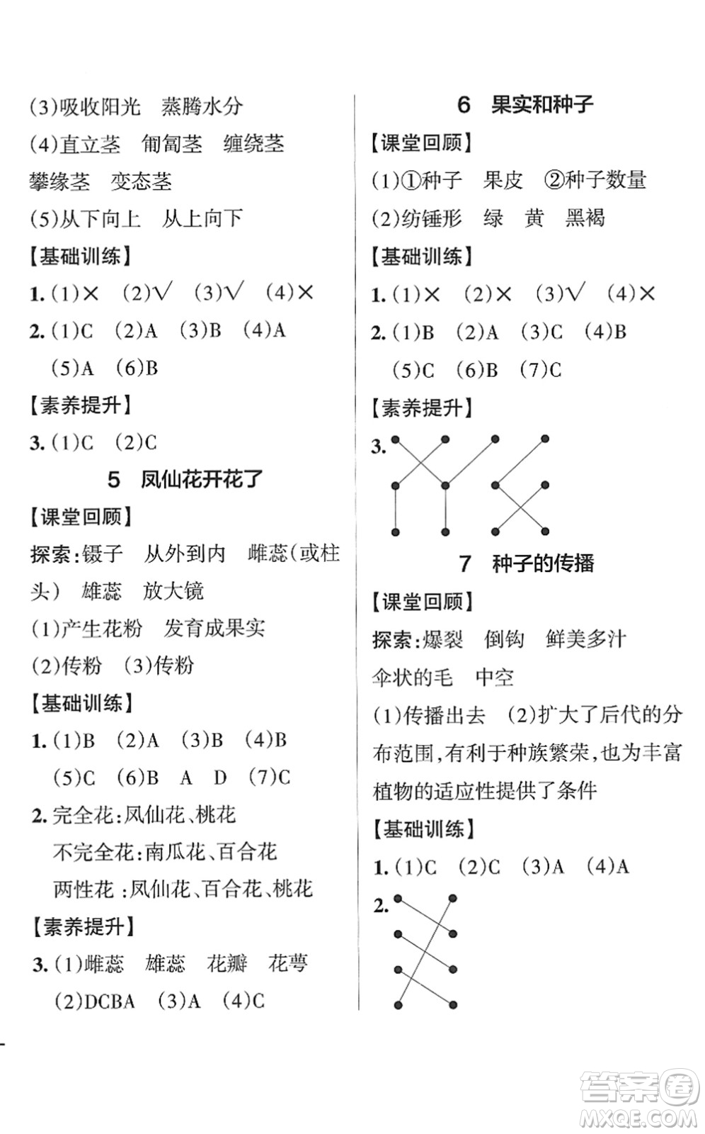 陜西師范大學出版總社2022PASS小學學霸作業(yè)本四年級科學下冊JK教科版答案