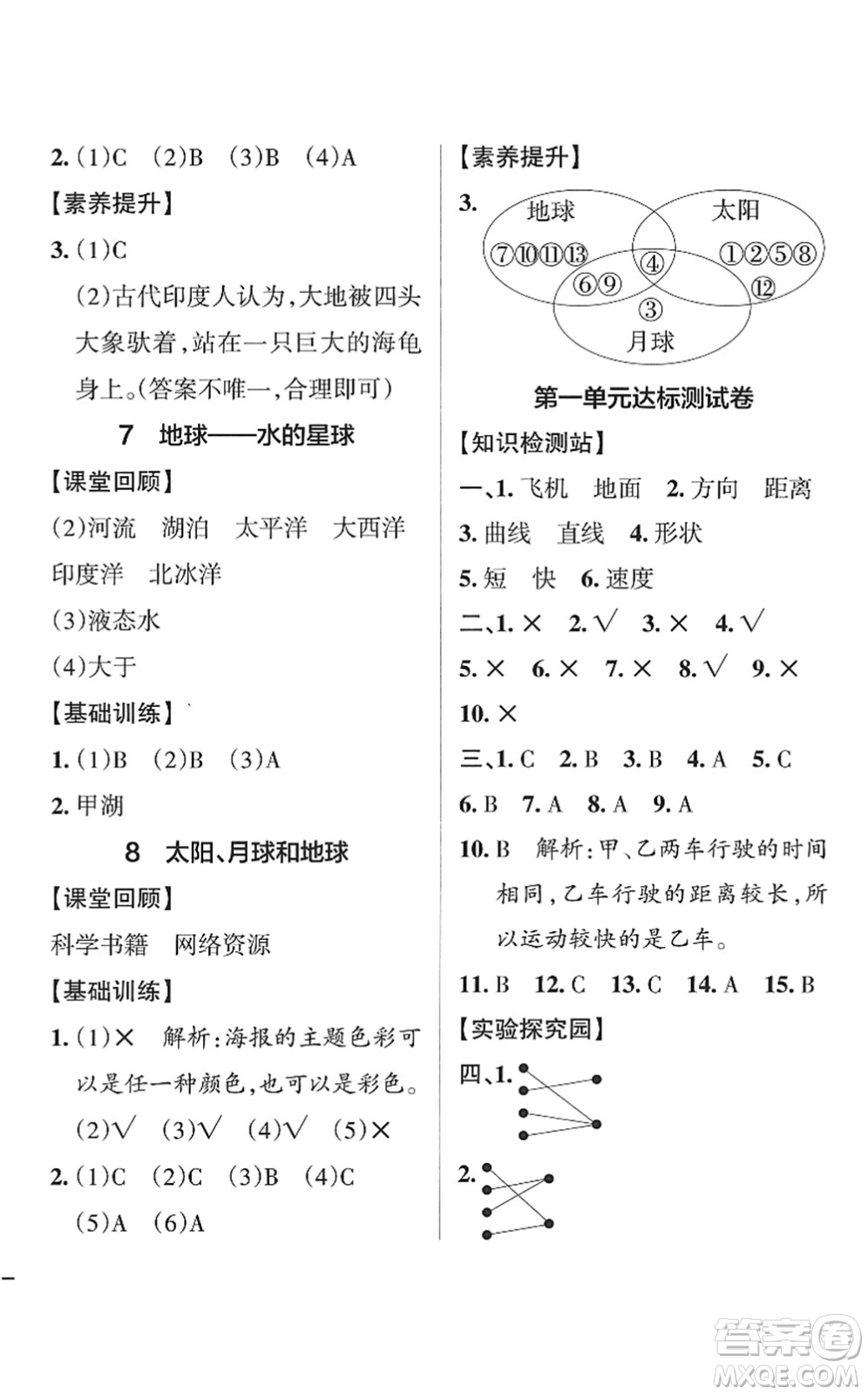 陜西師范大學(xué)出版總社2022PASS小學(xué)學(xué)霸作業(yè)本三年級科學(xué)下冊JK教科版答案