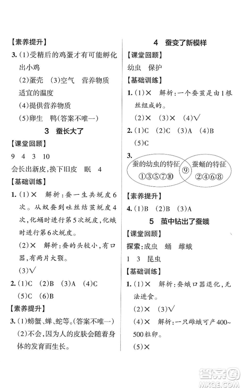 陜西師范大學(xué)出版總社2022PASS小學(xué)學(xué)霸作業(yè)本三年級科學(xué)下冊JK教科版答案