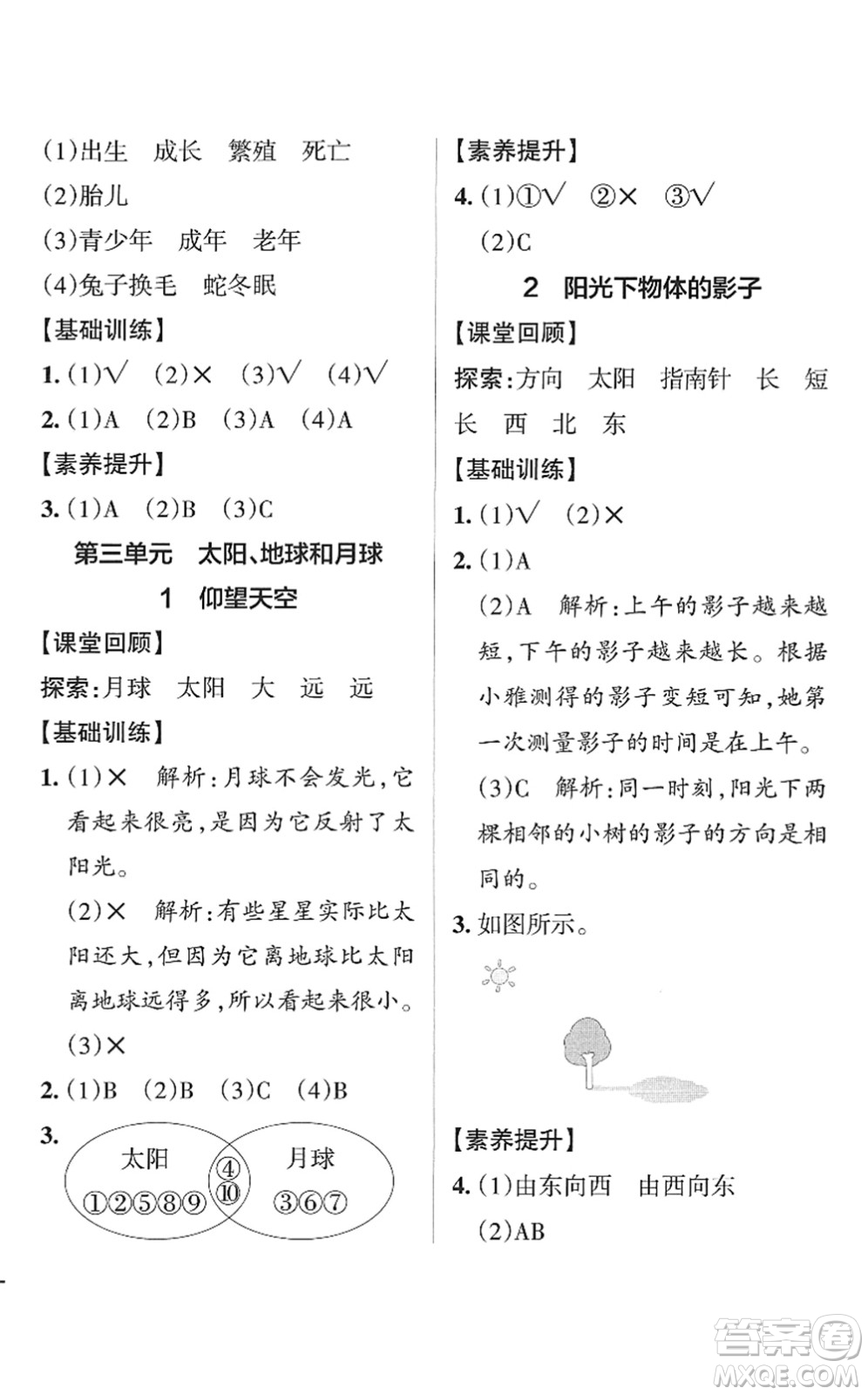 陜西師范大學(xué)出版總社2022PASS小學(xué)學(xué)霸作業(yè)本三年級科學(xué)下冊JK教科版答案