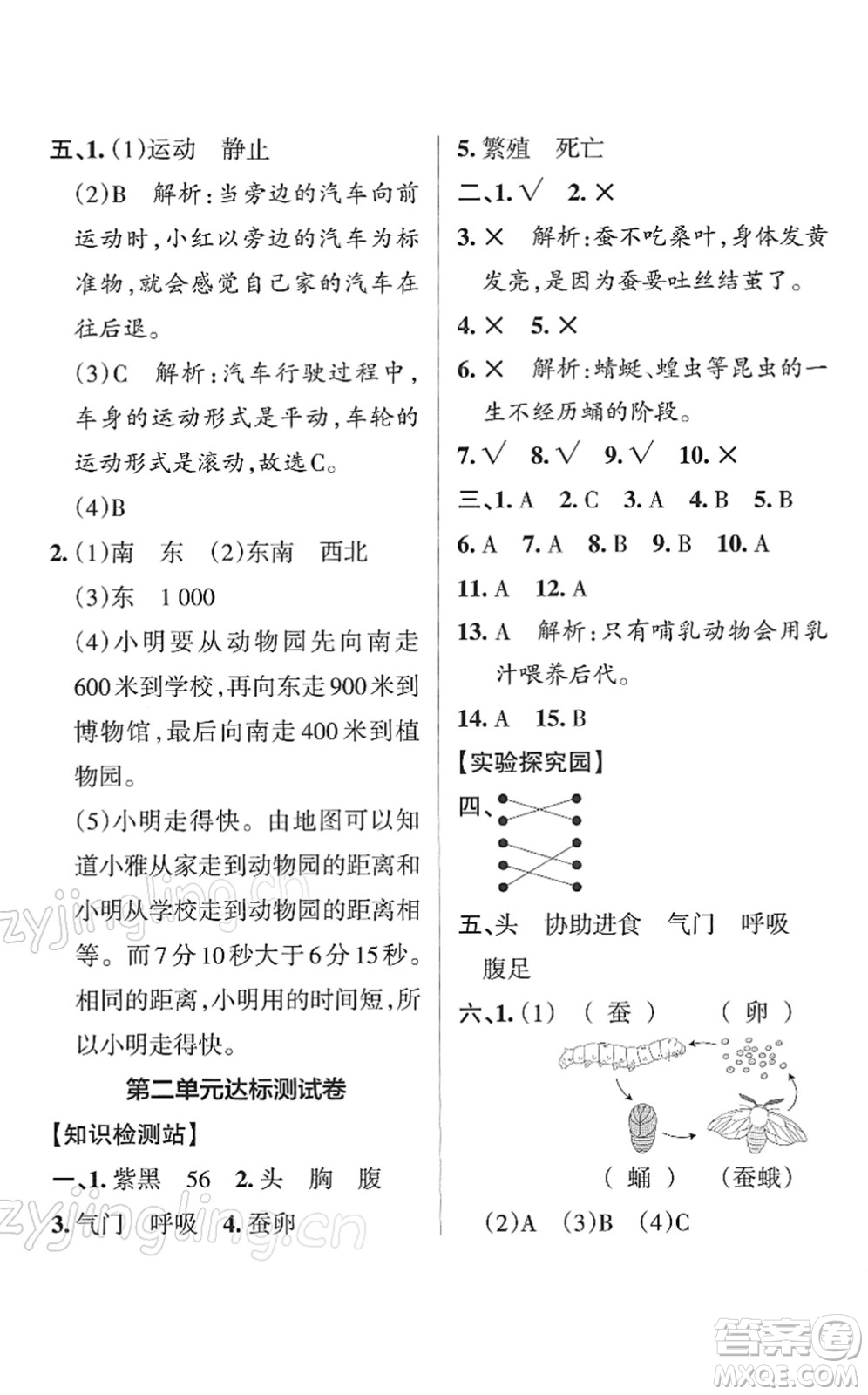 陜西師范大學(xué)出版總社2022PASS小學(xué)學(xué)霸作業(yè)本三年級科學(xué)下冊JK教科版答案