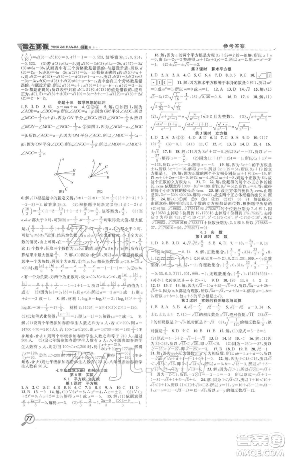 合肥工業(yè)大學(xué)出版社2022贏在寒假銜接教材七年級數(shù)學(xué)滬科版參考答案