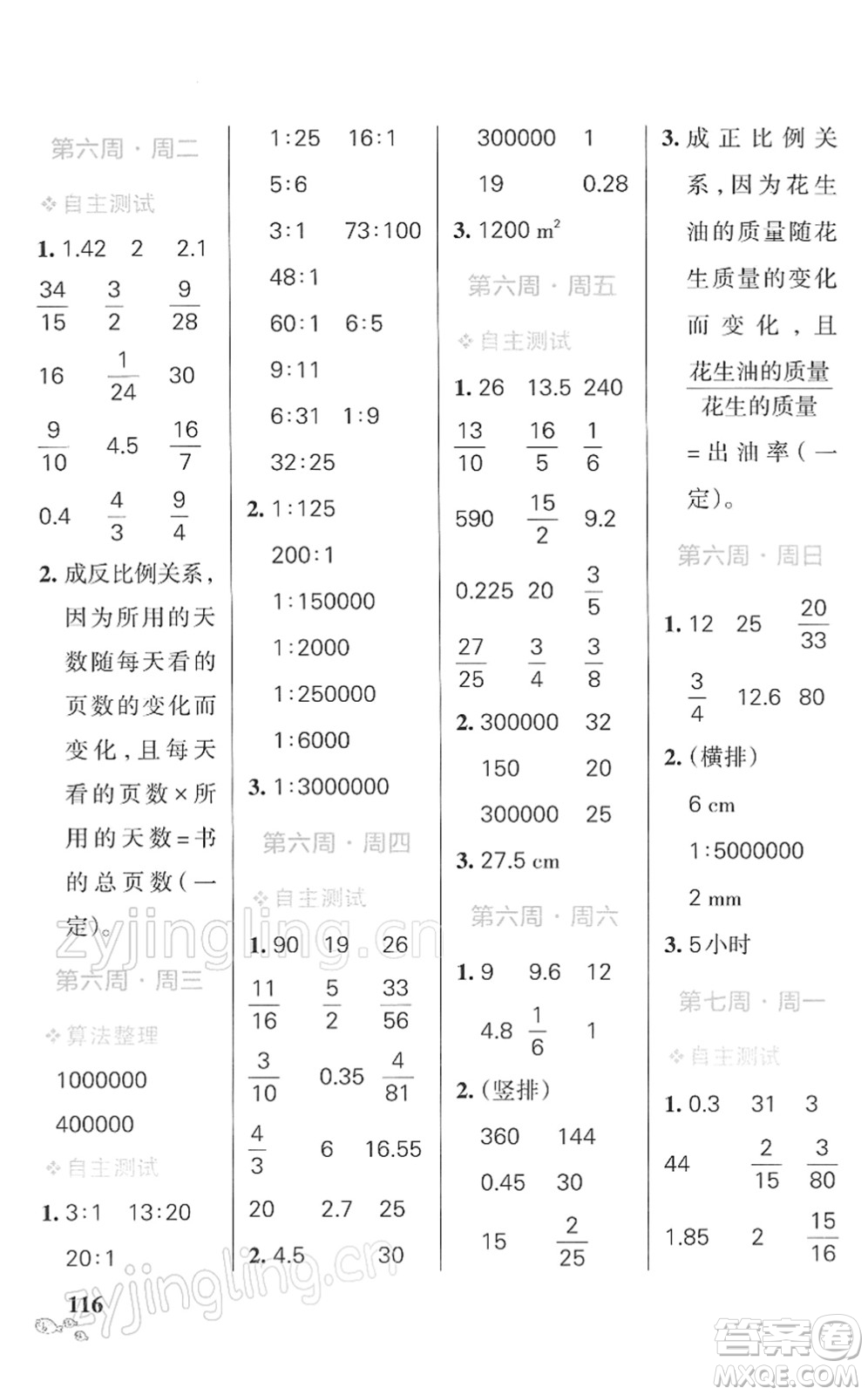 遼寧教育出版社2022小學(xué)學(xué)霸天天計(jì)算六年級數(shù)學(xué)下冊RJ人教版答案