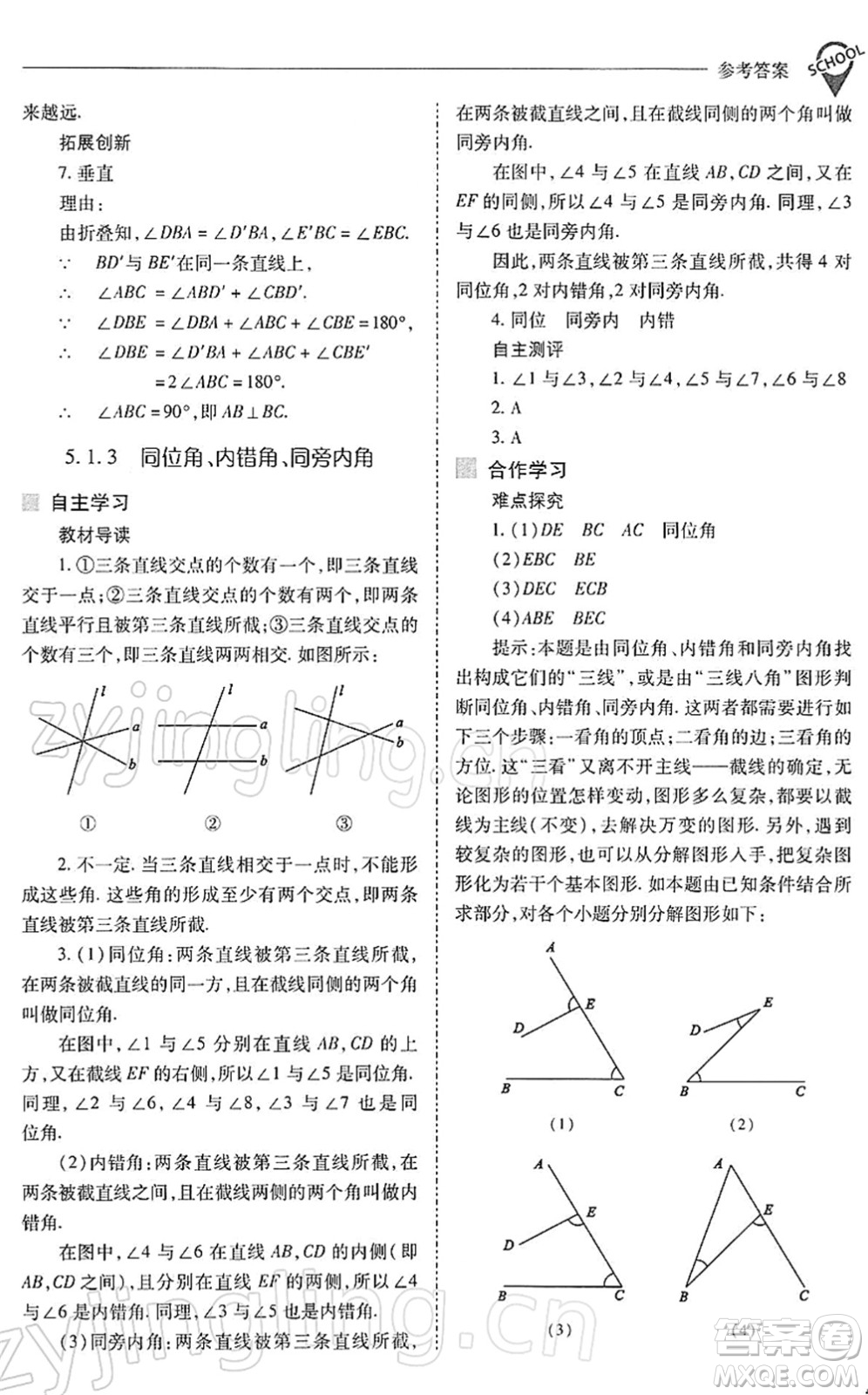 山西教育出版社2022新課程問題解決導(dǎo)學(xué)方案七年級數(shù)學(xué)下冊人教版答案