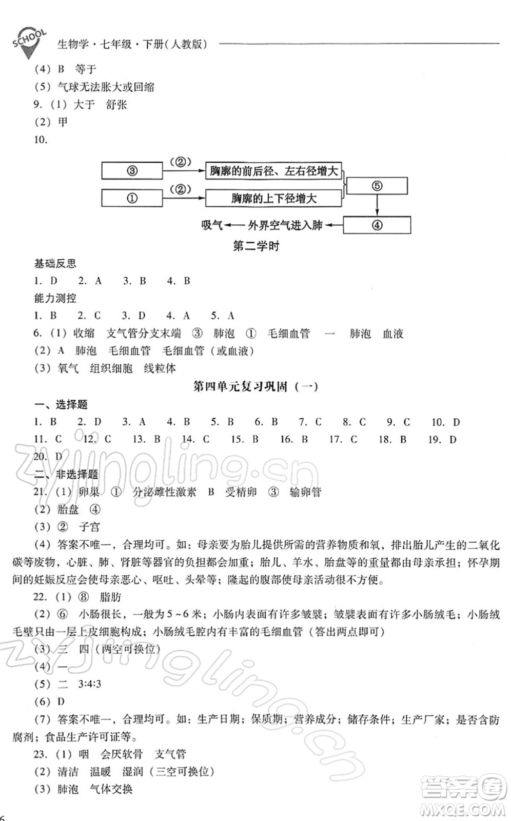 山西教育出版社2022新課程問題解決導(dǎo)學(xué)方案七年級(jí)生物下冊(cè)人教版答案