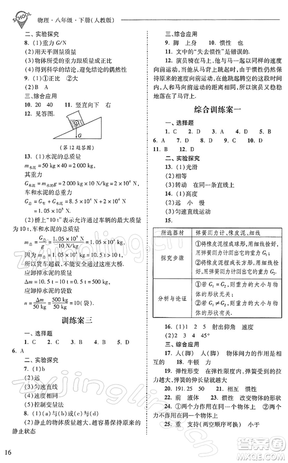 山西教育出版社2022新課程問(wèn)題解決導(dǎo)學(xué)方案八年級(jí)物理下冊(cè)人教版答案