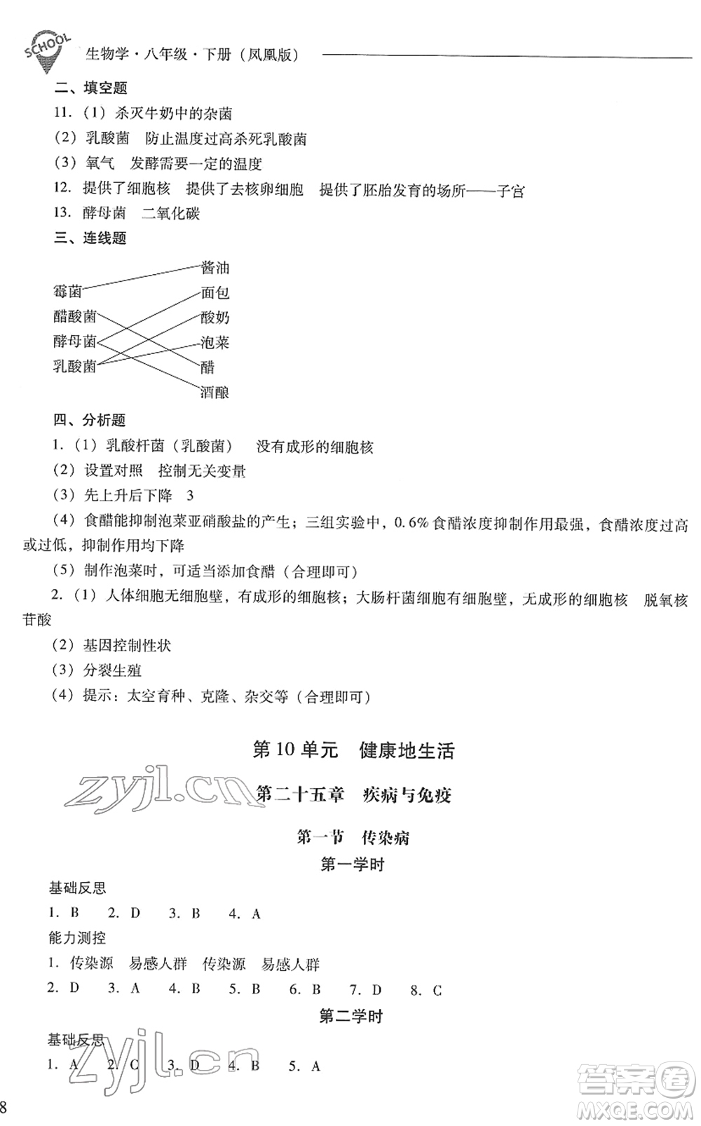 山西教育出版社2022新課程問(wèn)題解決導(dǎo)學(xué)方案八年級(jí)生物下冊(cè)鳳凰版答案