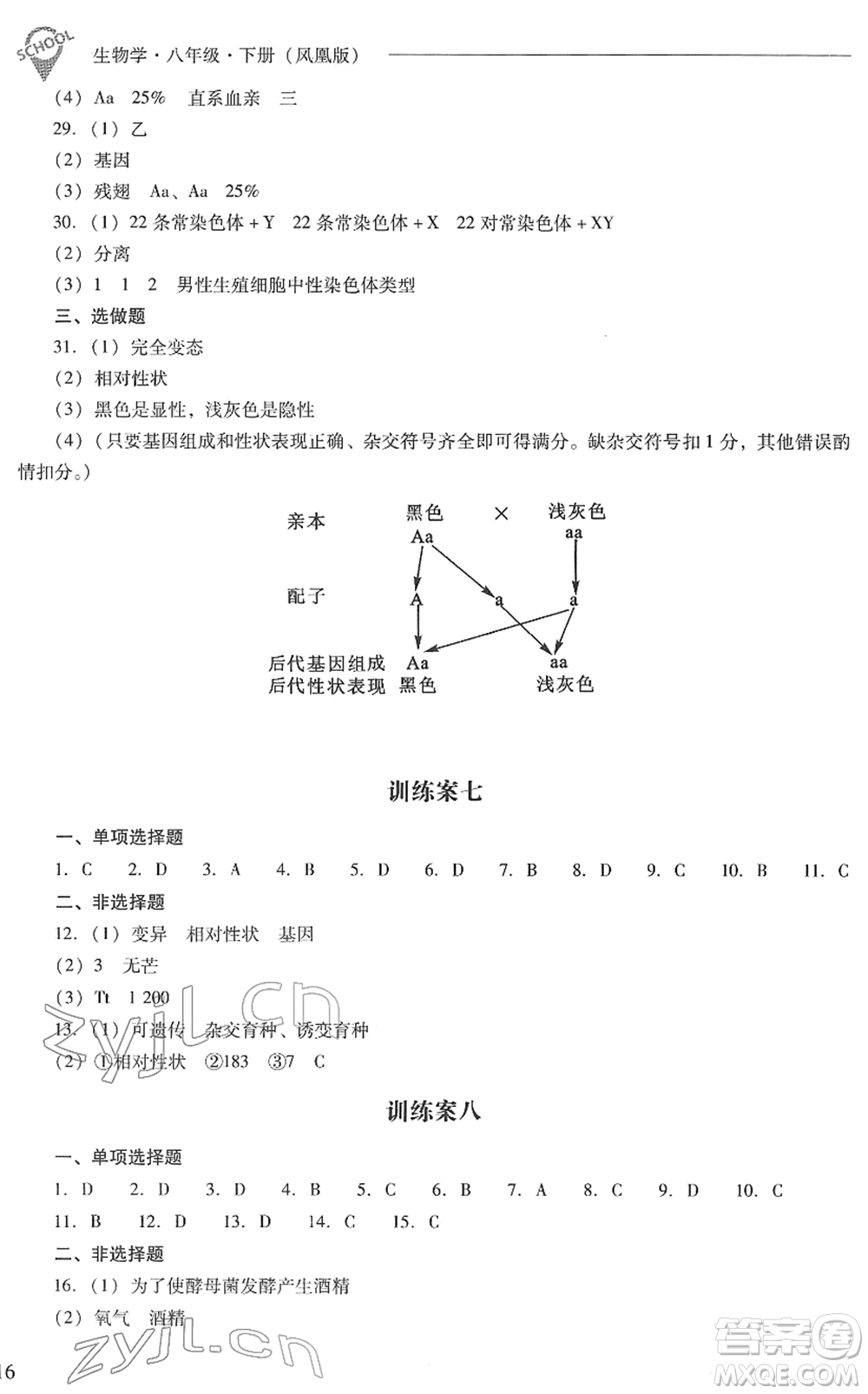 山西教育出版社2022新課程問(wèn)題解決導(dǎo)學(xué)方案八年級(jí)生物下冊(cè)鳳凰版答案